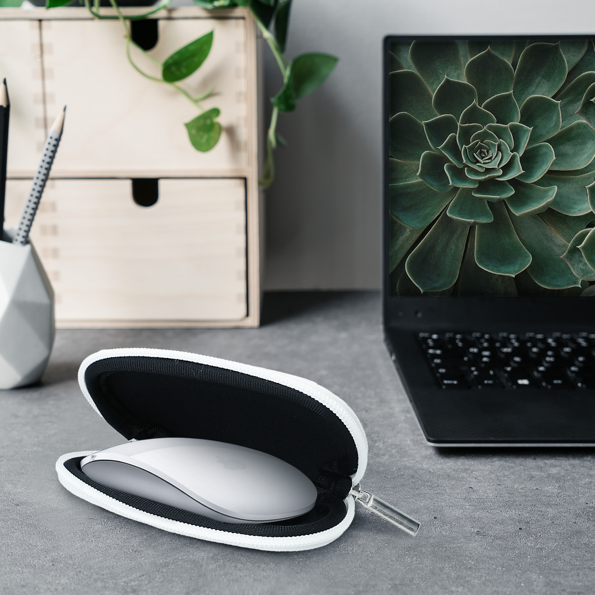 Pouzdro na myš pro Apple Magic Mouse 1 / 2 kwmobile se zipem neoprenové - bílá