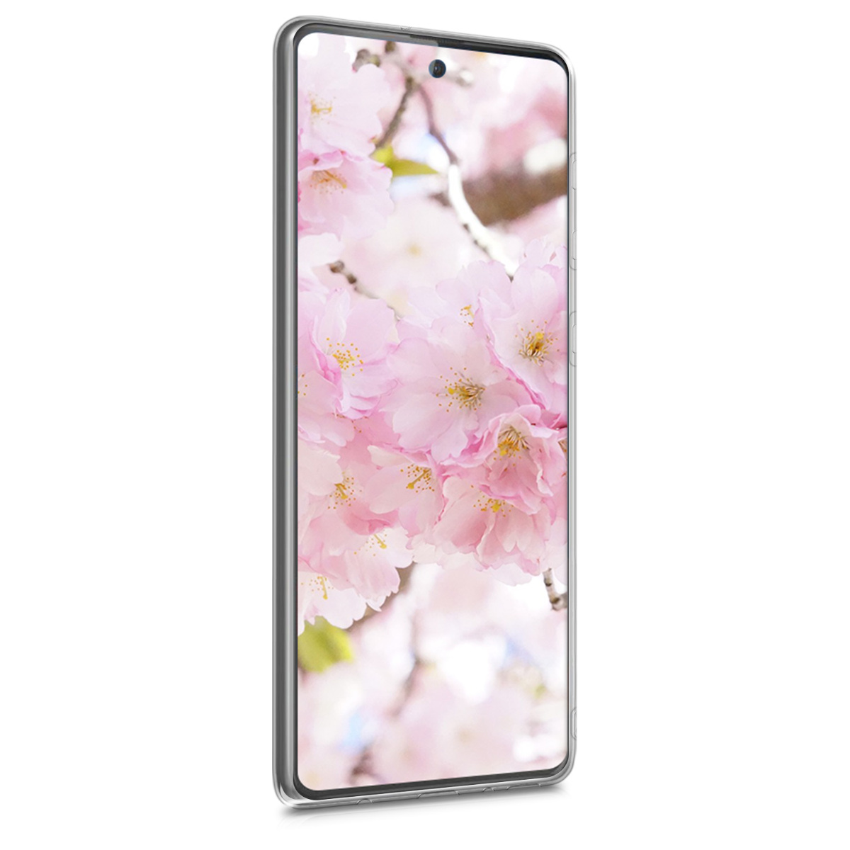 Průhledný kryt na mobil Samsung Galaxy A51 kwmobile motiv Cherry Blossoms Cherry Blossoms - růžová / tmavě hnědá / transparentní