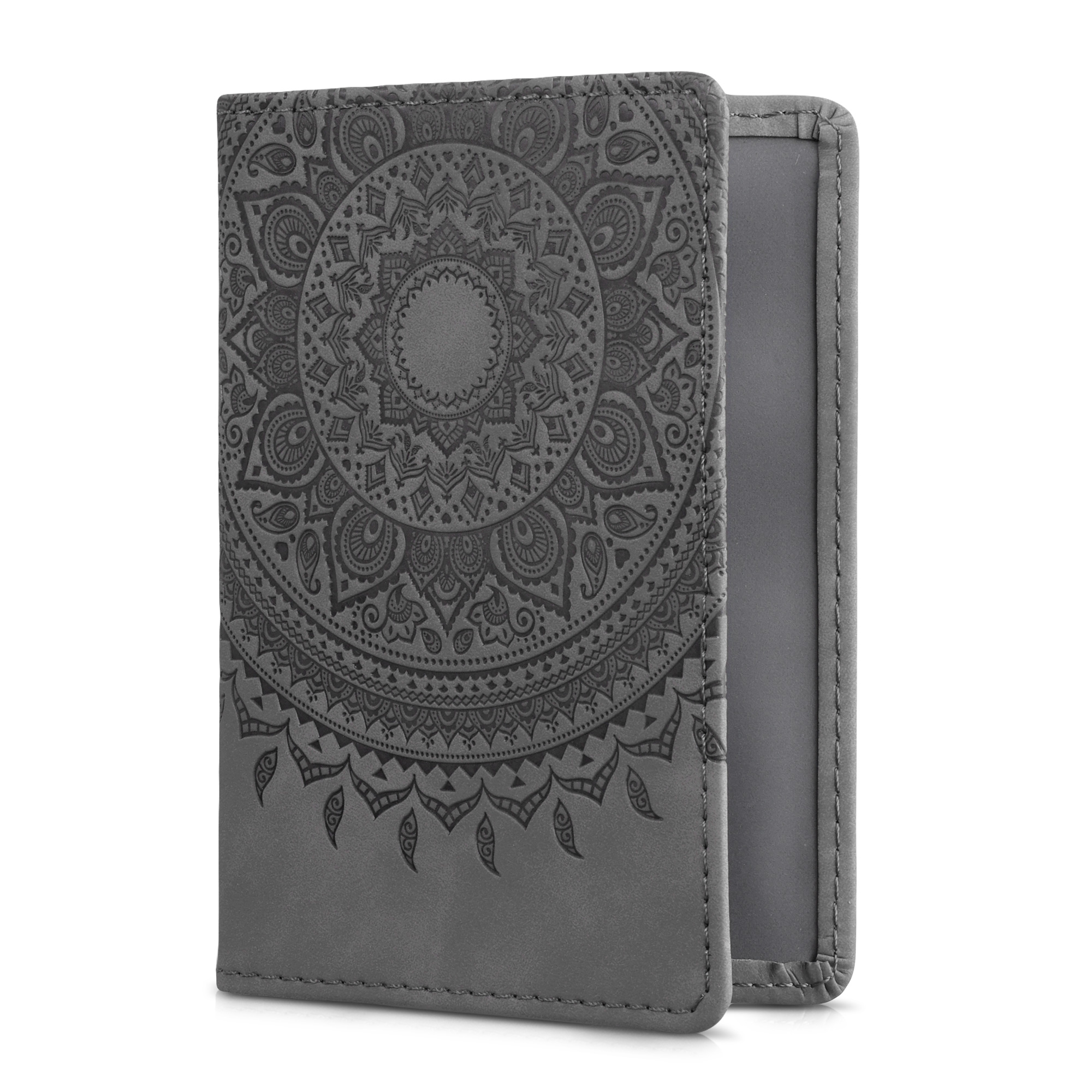 Obal na doklady od auta kwmobile 12 x 17,5 cm / 9,2 x 13 cm PU kůže motiv Indian sun - šedá
