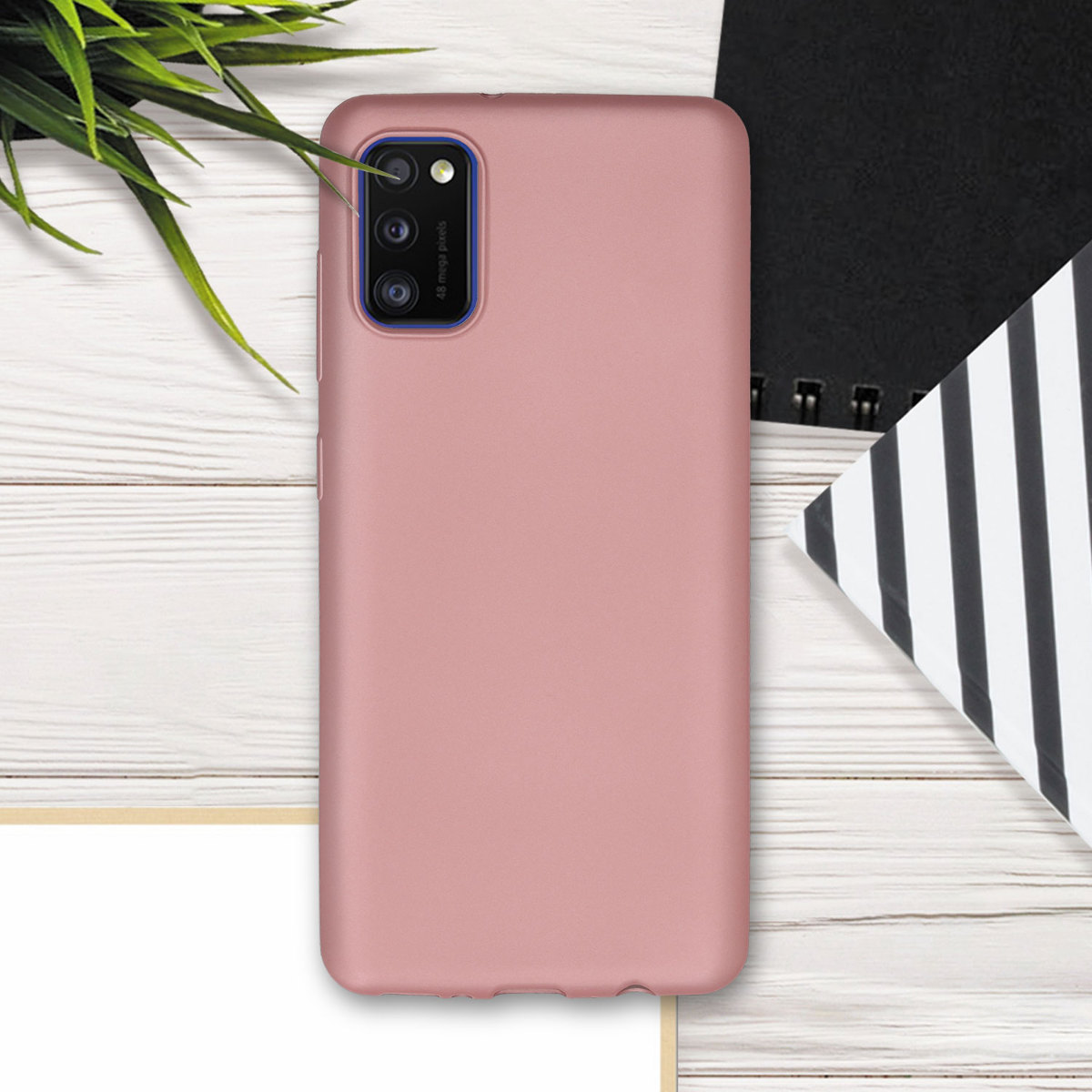 Kryt na mobil Samsung Galaxy A41 kwmobile TPU metalický Metalická růžová zlatá