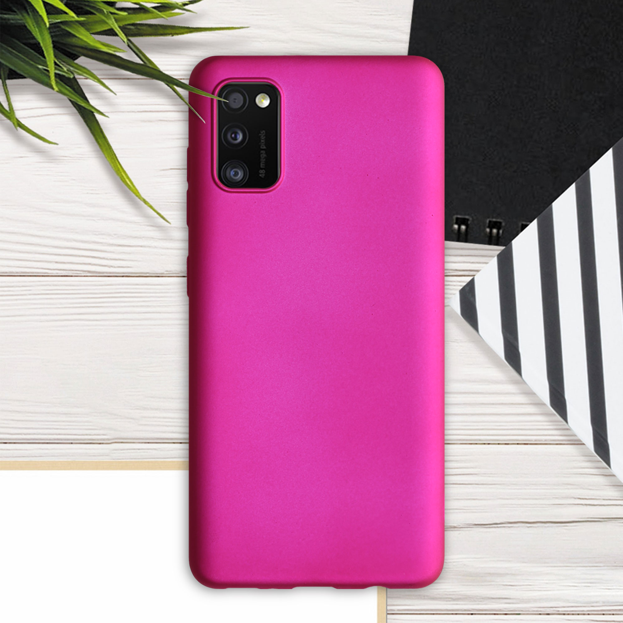 Kryt na mobil Samsung Galaxy A41 kwmobile TPU metalický Metalická růžová