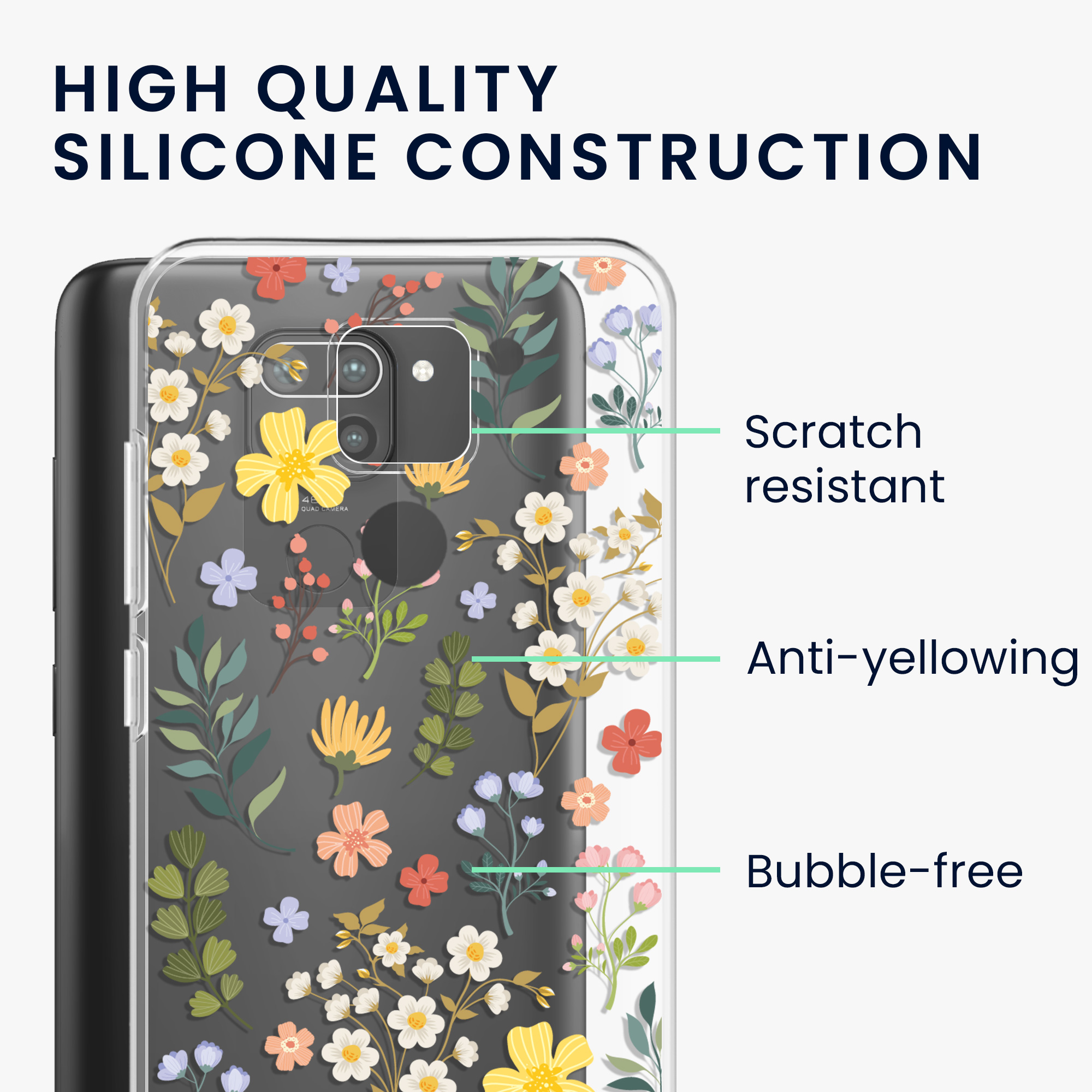 Transparentní TPU kryt kwmobile pro Xiaomi Redmi Note 9 - žluté květy / zelená / transparentní