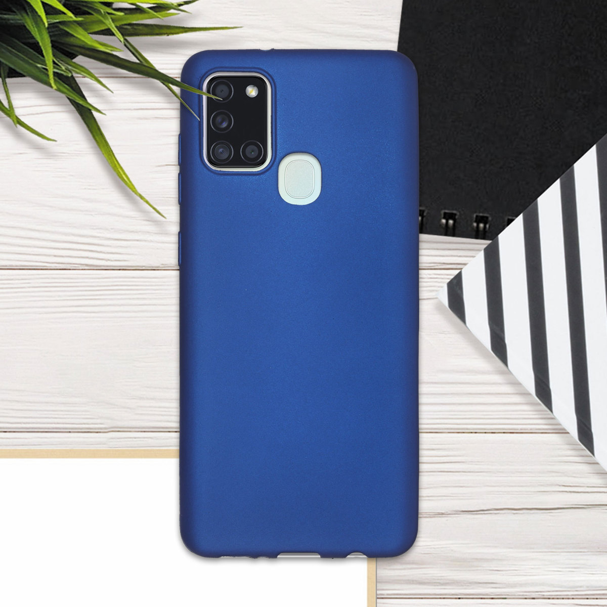 Kryt na mobil Samsung Galaxy A21s kwmobile TPU metalický Metalická modrá