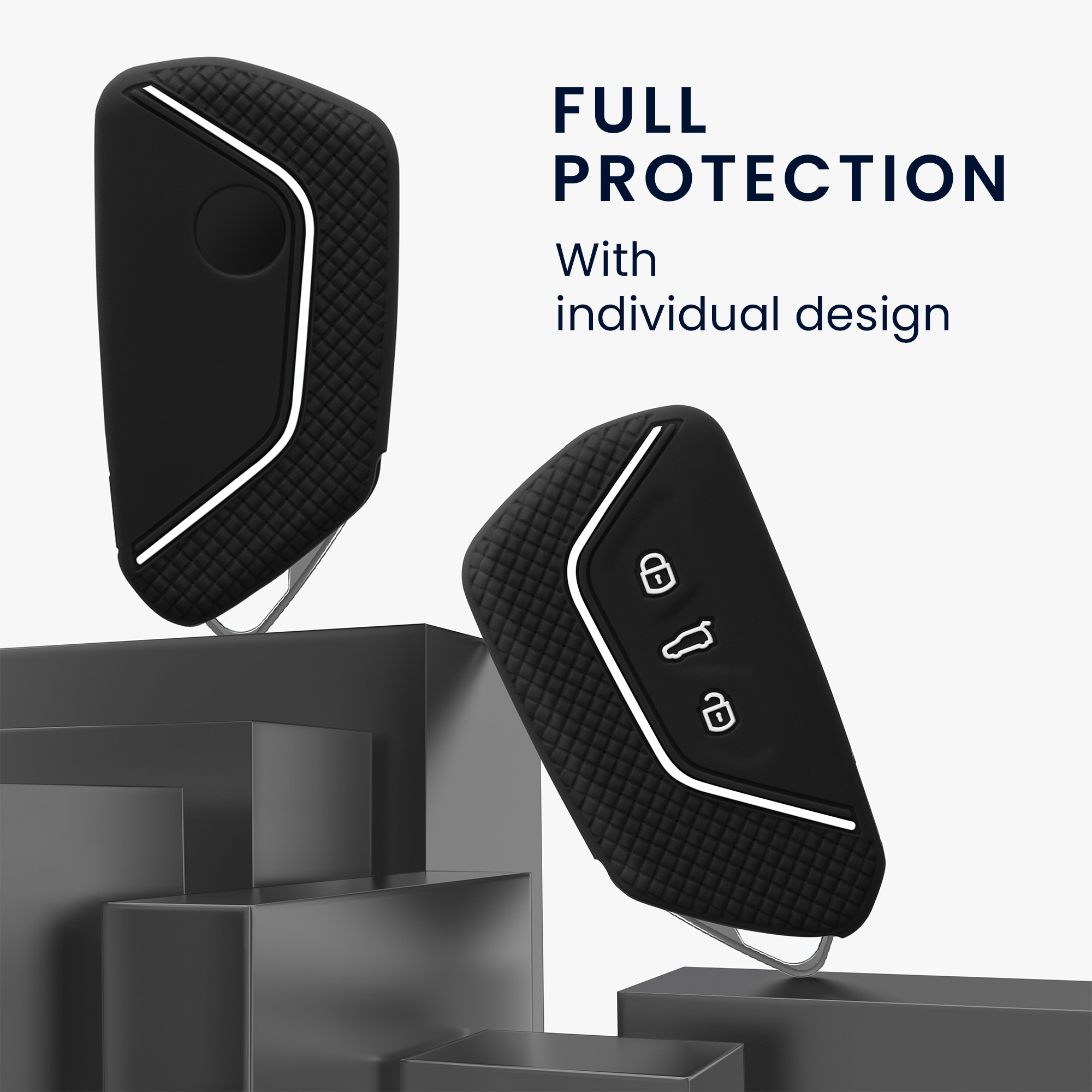 Pouzdro na klíč od auta kwmobile pro VW Golf 8, ID.3/ID.4/ID.5/ID.7, Seat/Škoda/Cupra - lesklá černá / bílá