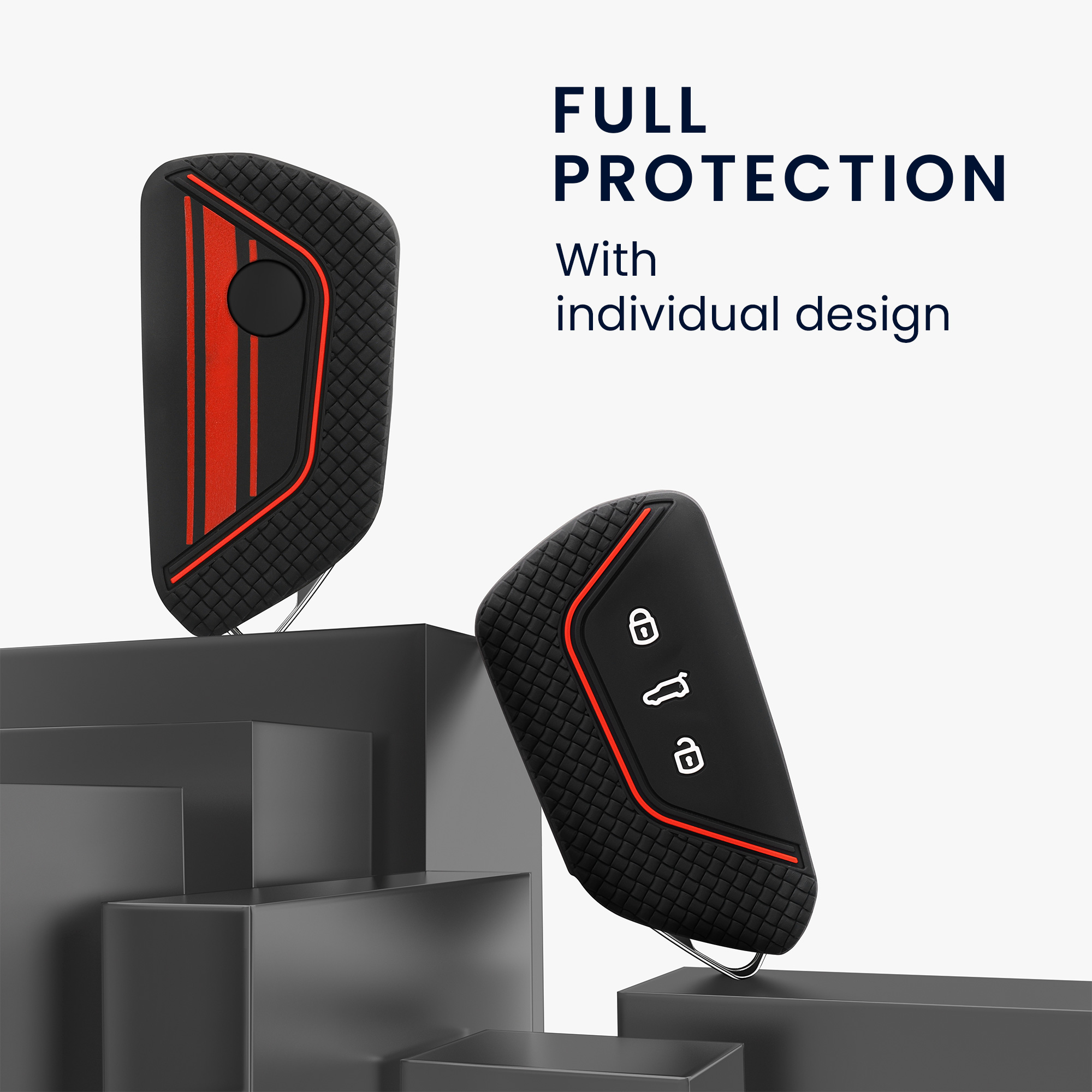 Pouzdro na klíč od auta kwmobile pro VW Golf 8, ID.3/ID.4/ID.5/ID.7, Seat/Škoda/Cupra - červená / černá / červená