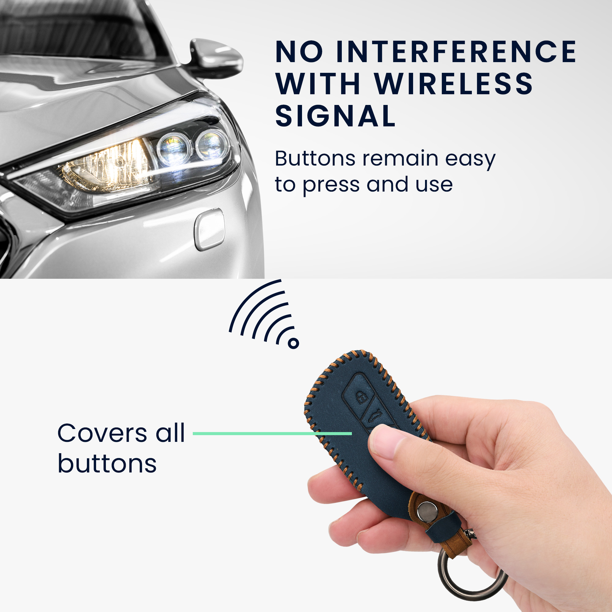 Pouzdro na klíč od auta kwmobile pro VW Golf 8, ID.3/ID.4/ID.5/ID.7, Seat/Škoda/Cupra - tmavě modrá / světle hnědá