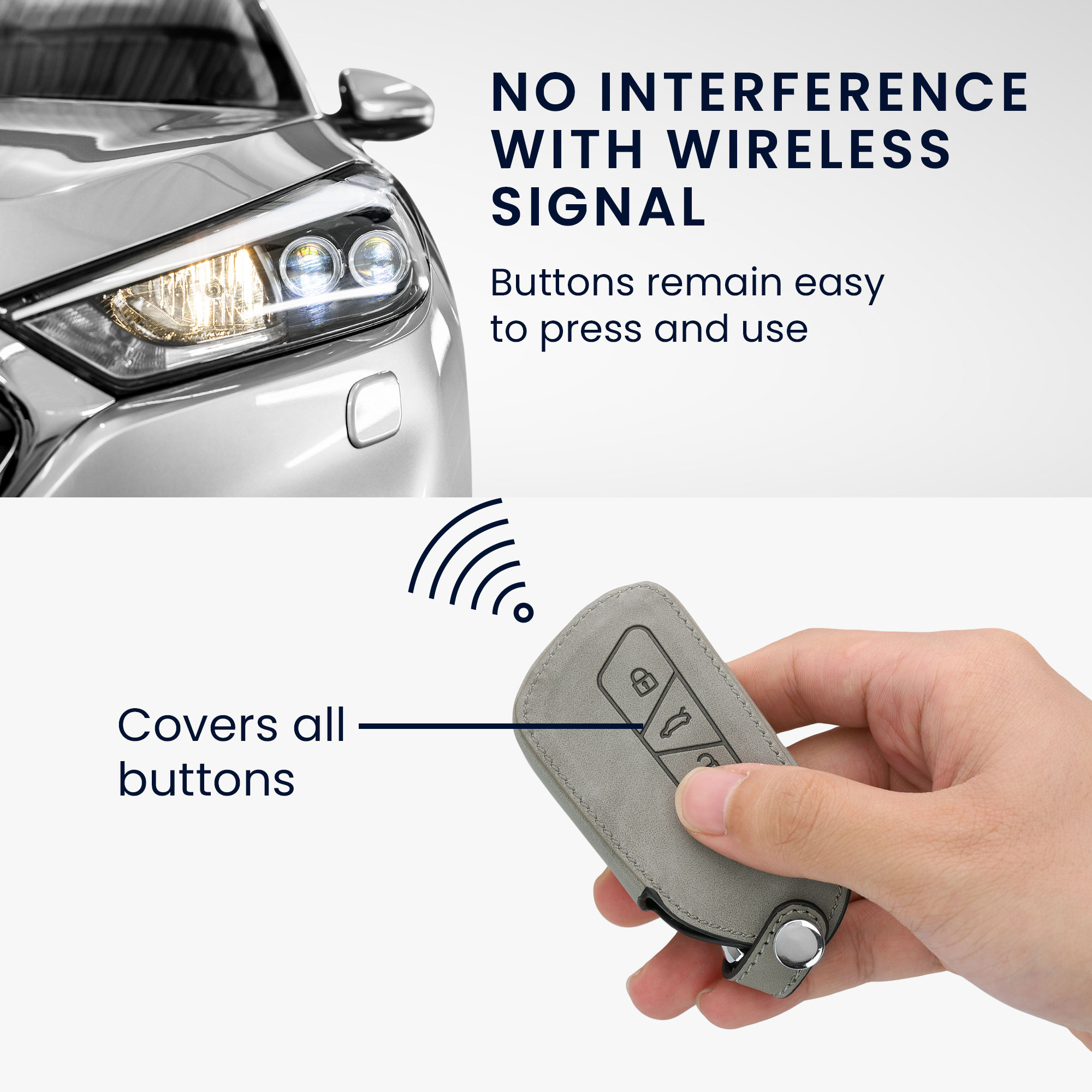 Obal na klíč od auta pro VW Golf 8 klíč se 3 tlačítky kwmobile peněženkové z eko kůže - šedá