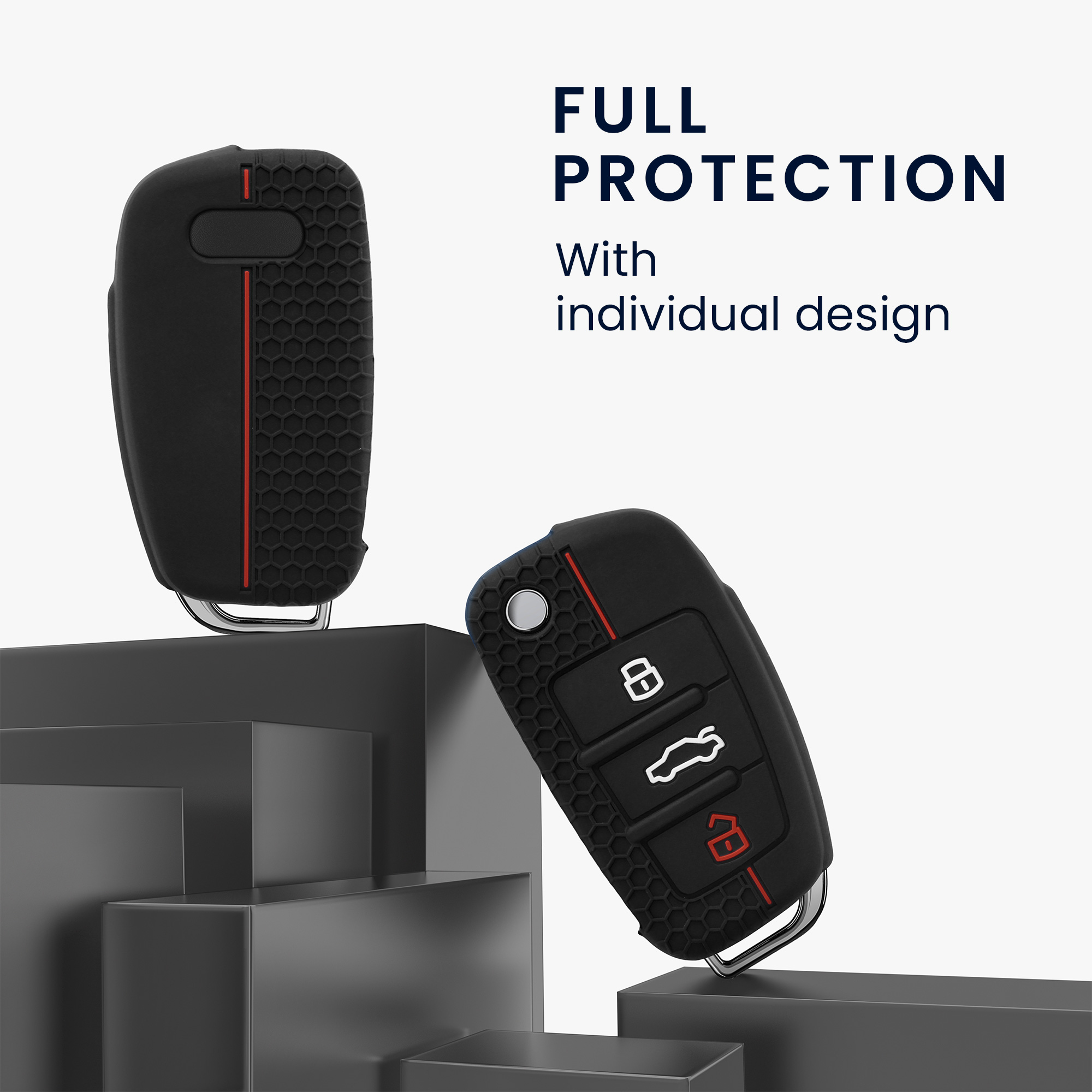 Silikonové pouzdro na klíč od auta Audi Flip Key protiskluzové černo-červené
