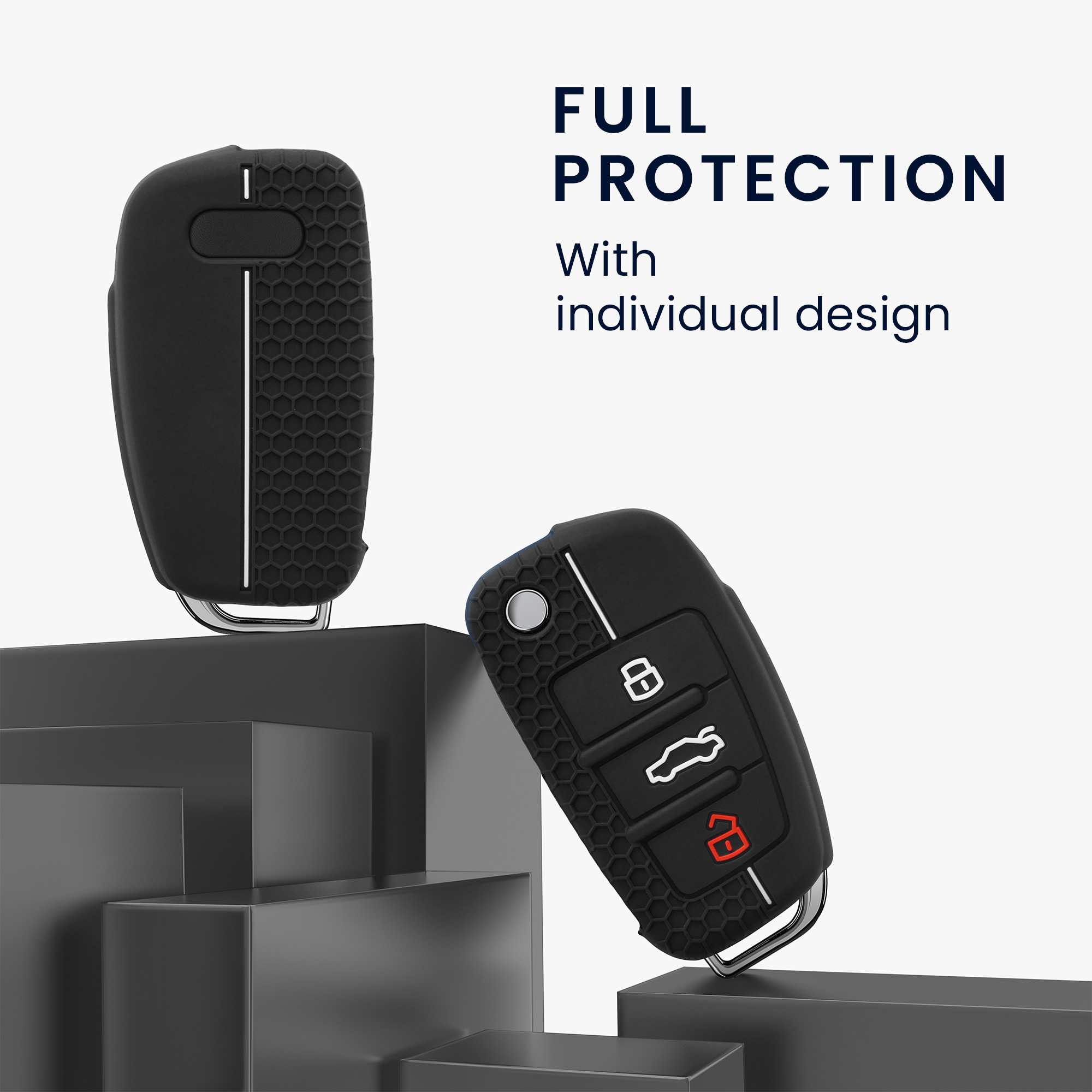 Silikonové pouzdro na klíč od auta Audi Flip Key protiskluzové černo-bílé