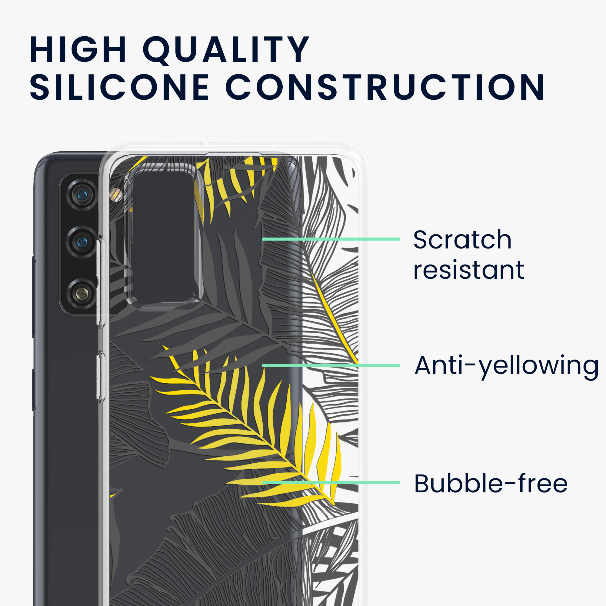 Čirý kryt na mobil Samsung Galaxy S20 FE kwmobile Palm Leaves žluto-šedo-transparentní