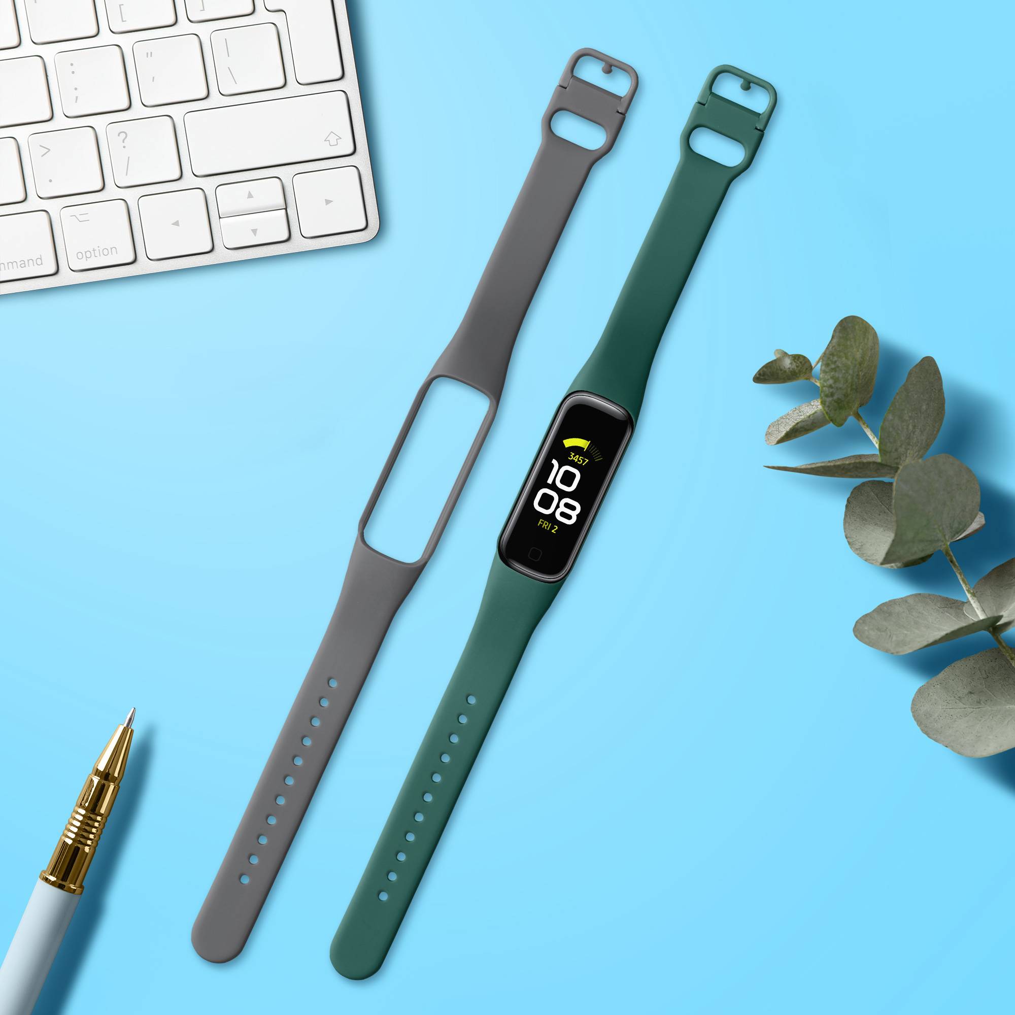 Řemínky pro Samsung Galaxy Fit 2 kwmobile silikonové - tmavě šedá / tmavě zelená
