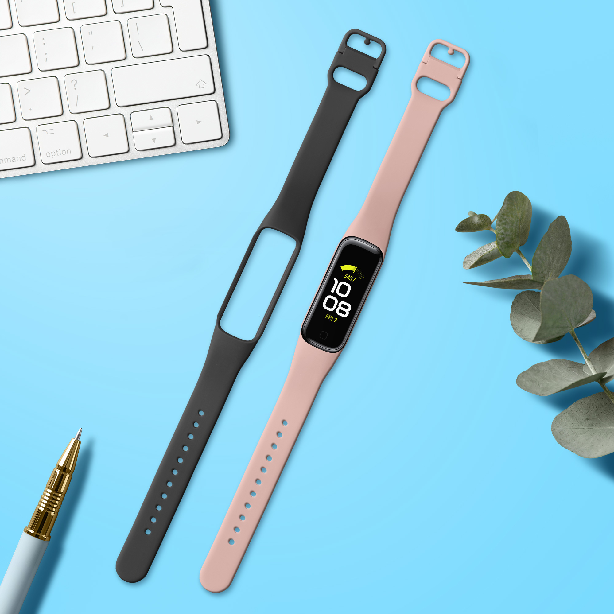 Silikonový řemínek na chytré hodinky Samsung Galaxy Fit 2 kwmobile 2 ks černo-pudrově růžový