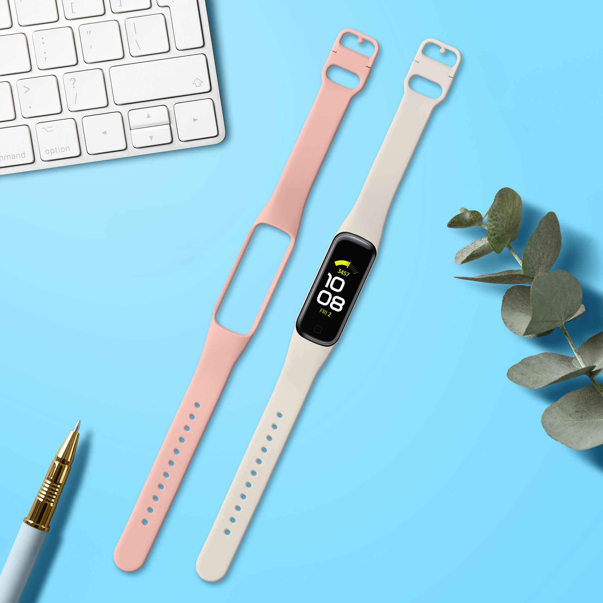 Silikonový řemínek na chytré hodinky Samsung Galaxy Fit 2 kwmobile 2 ks bílo-pudrově růžový