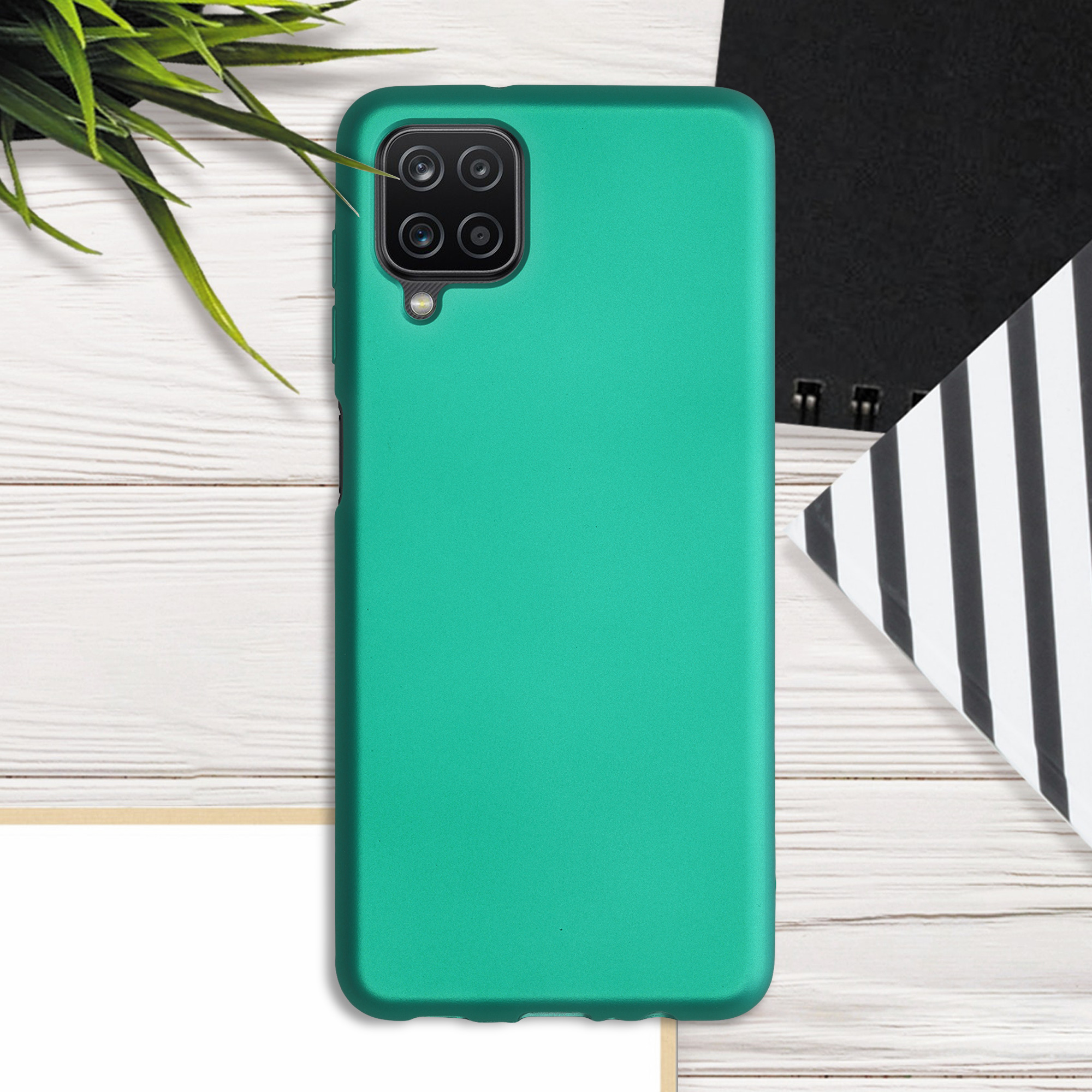 Kryt na mobil Samsung Galaxy A12 kwmobile Metallic metalicky tyrkysový