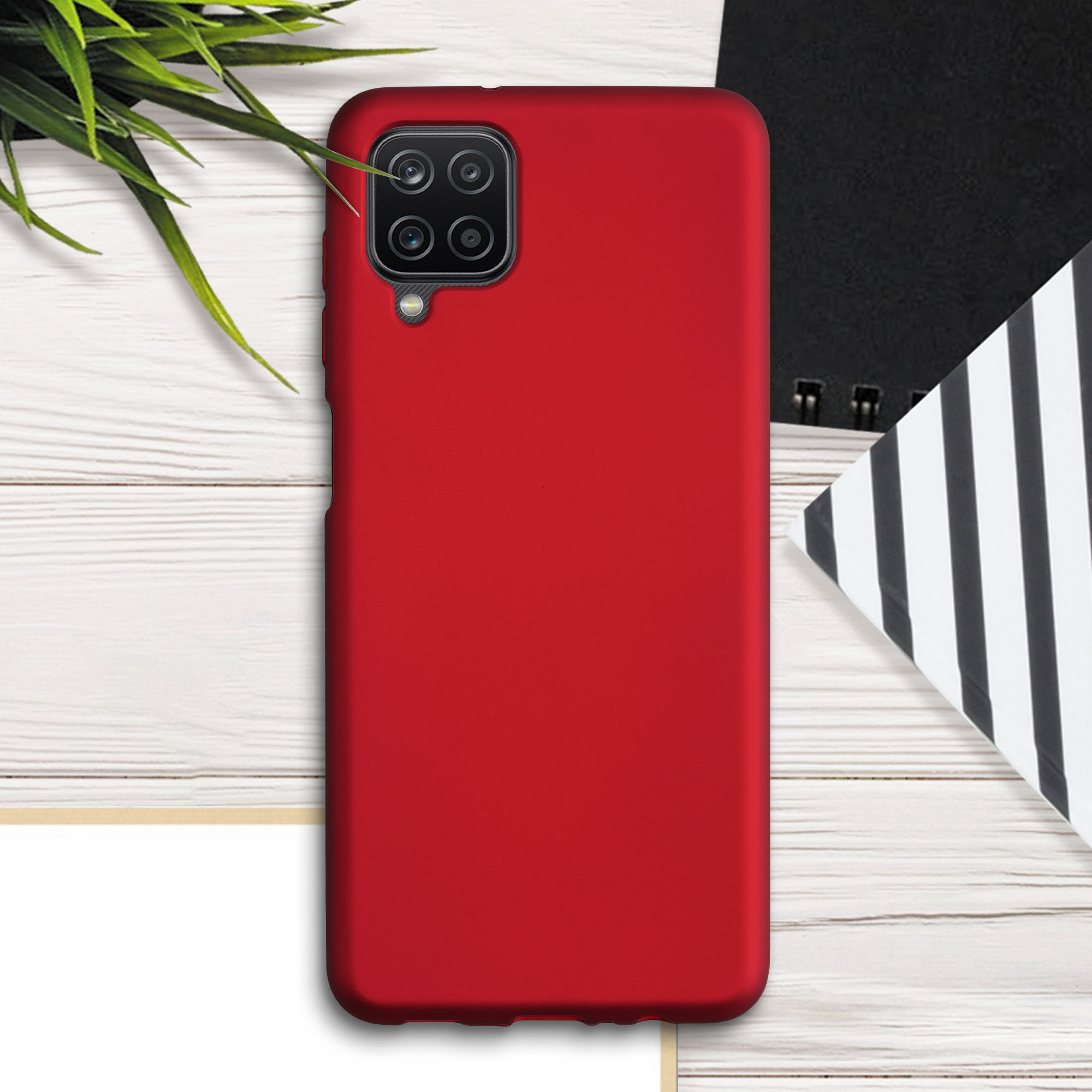Kryt na mobil Samsung Galaxy A12 kwmobile Metallic metalicky tmavě červený