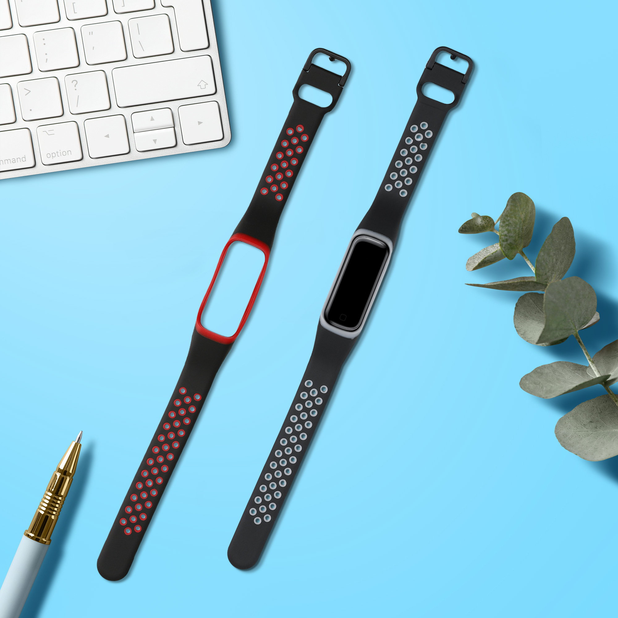 Silikonový řemínek na chytré hodinky Samsung Galaxy Fit 2 kwmobile 2 ks černo-červeno-černo-šedý