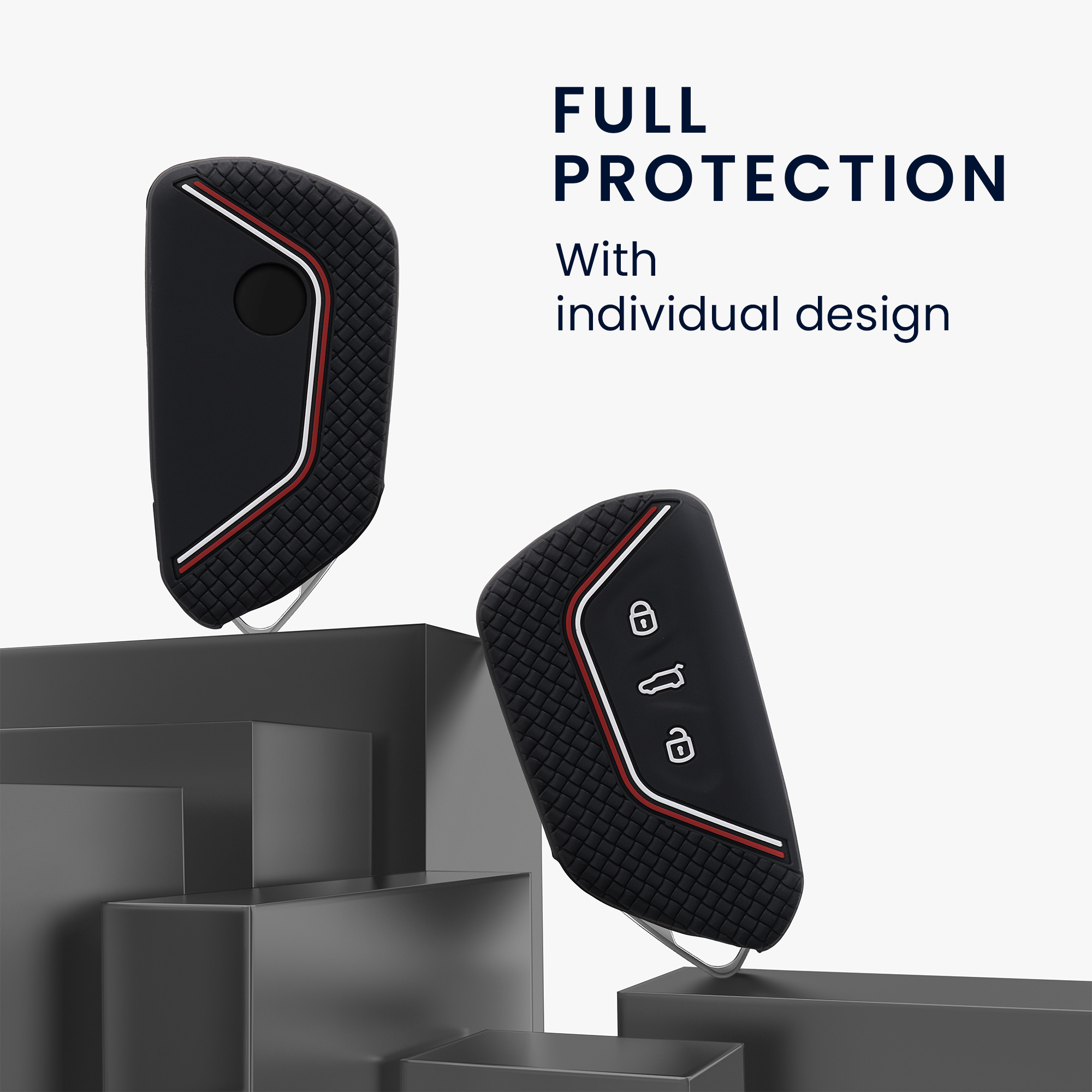 Pouzdro na klíč od auta kwmobile pro VW Golf 8, ID.3/ID.4/ID.5/ID.7, Seat/Škoda/Cupra - černá / červená / bílá