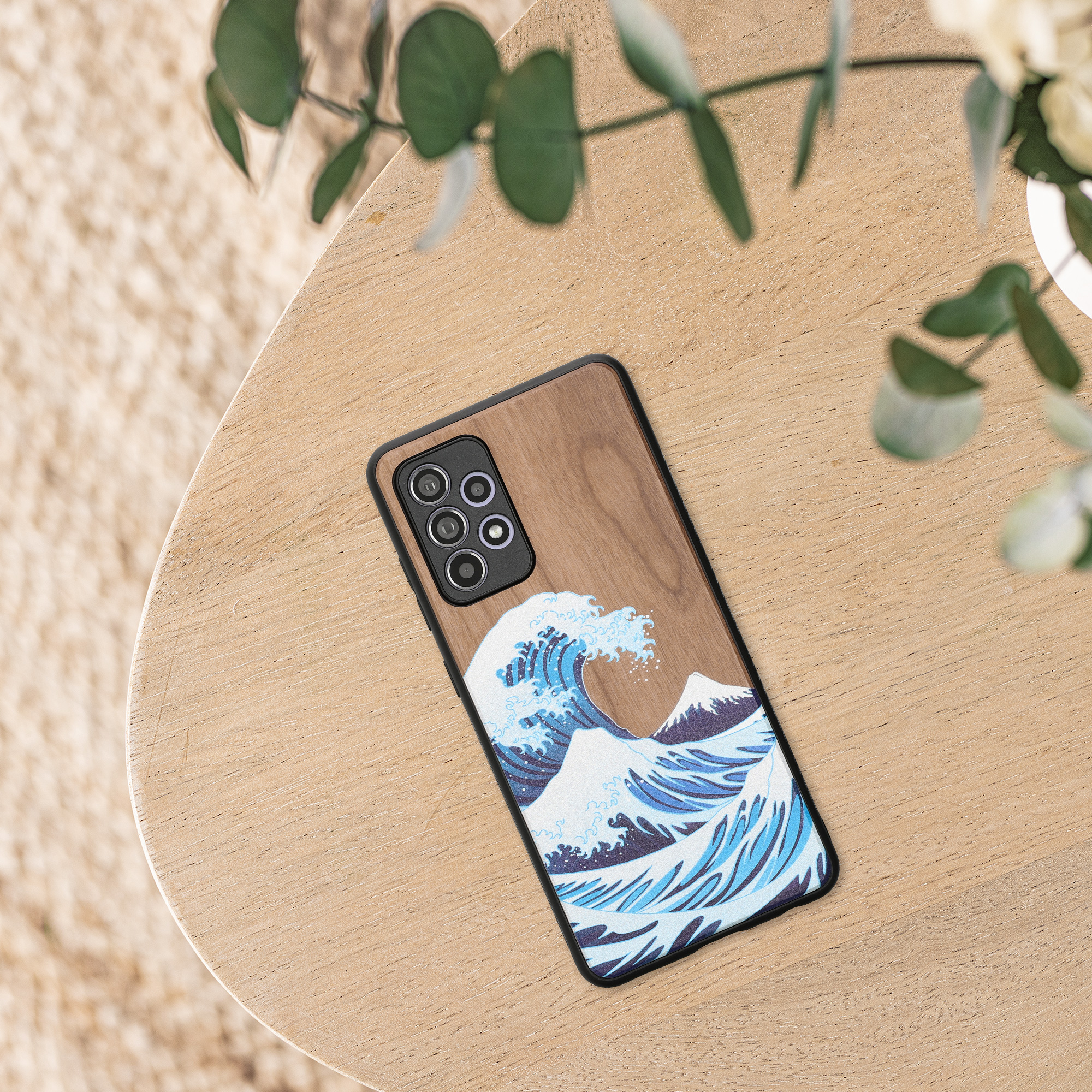 Dřevěný kryt na mobil Samsung Galaxy A52 / A52 5G / A52s 5G kwmobile TPU rámeček Modrá / bílá / hnědá
