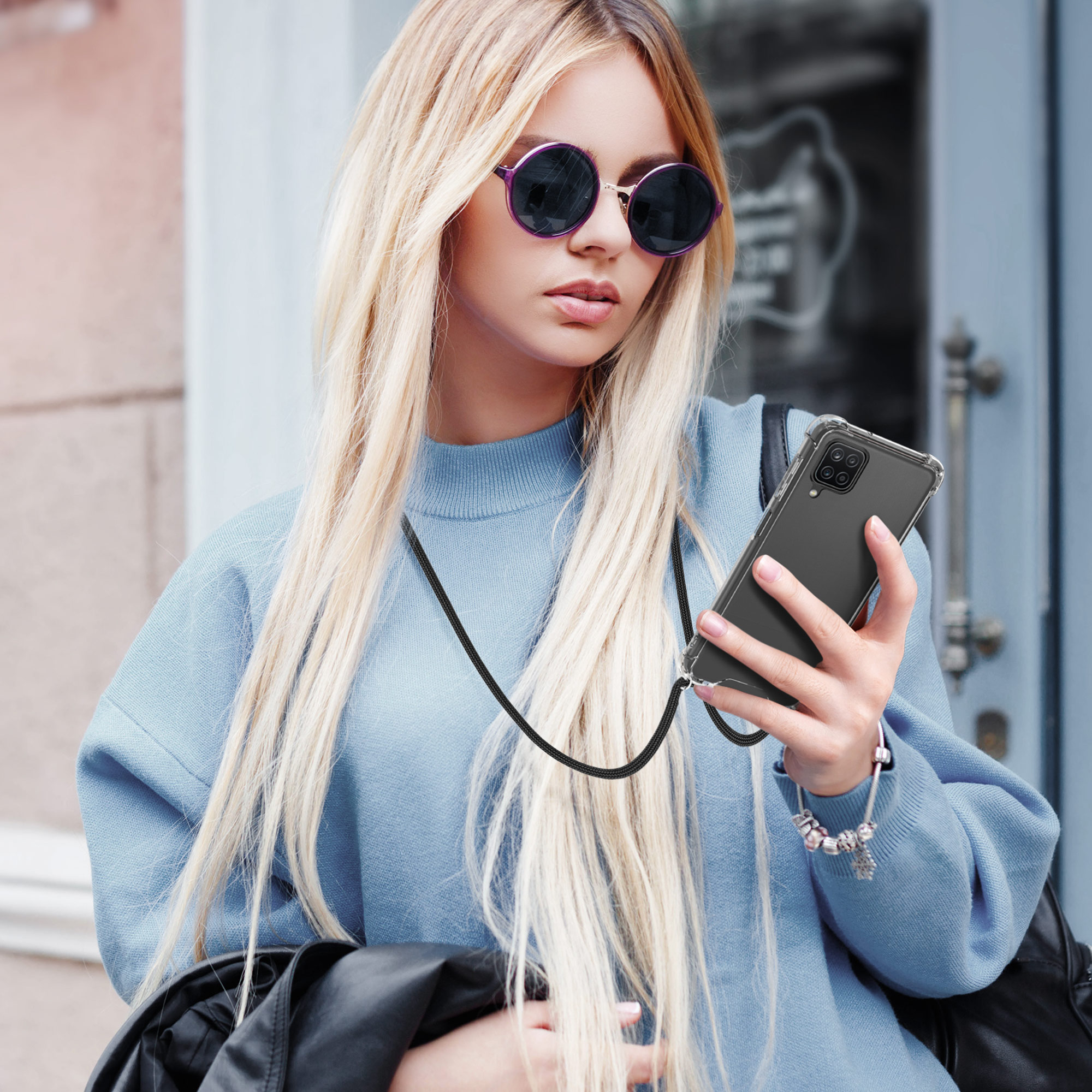 Crossbody kryt na mobil Samsung Galaxy A12 Case kwmobile černo-transparentní