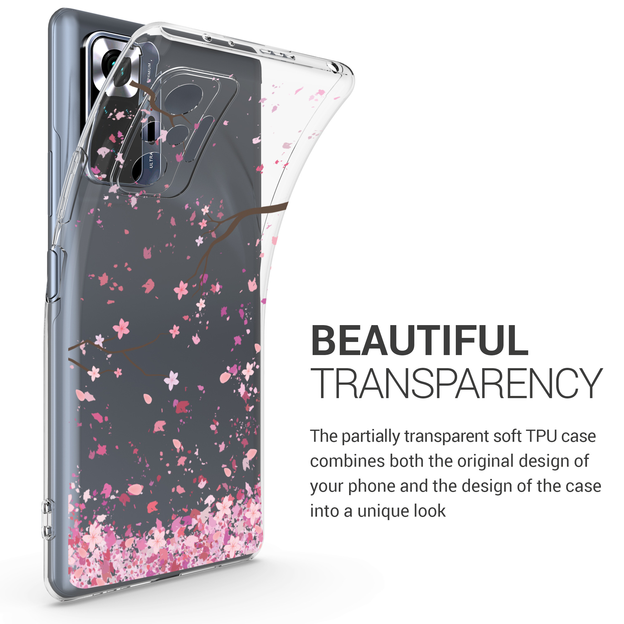 Kryt Xiaomi Redmi Note 10 Pro silikonový TPU třešňové květy - růžová/tmavě hnědá kwmobile
