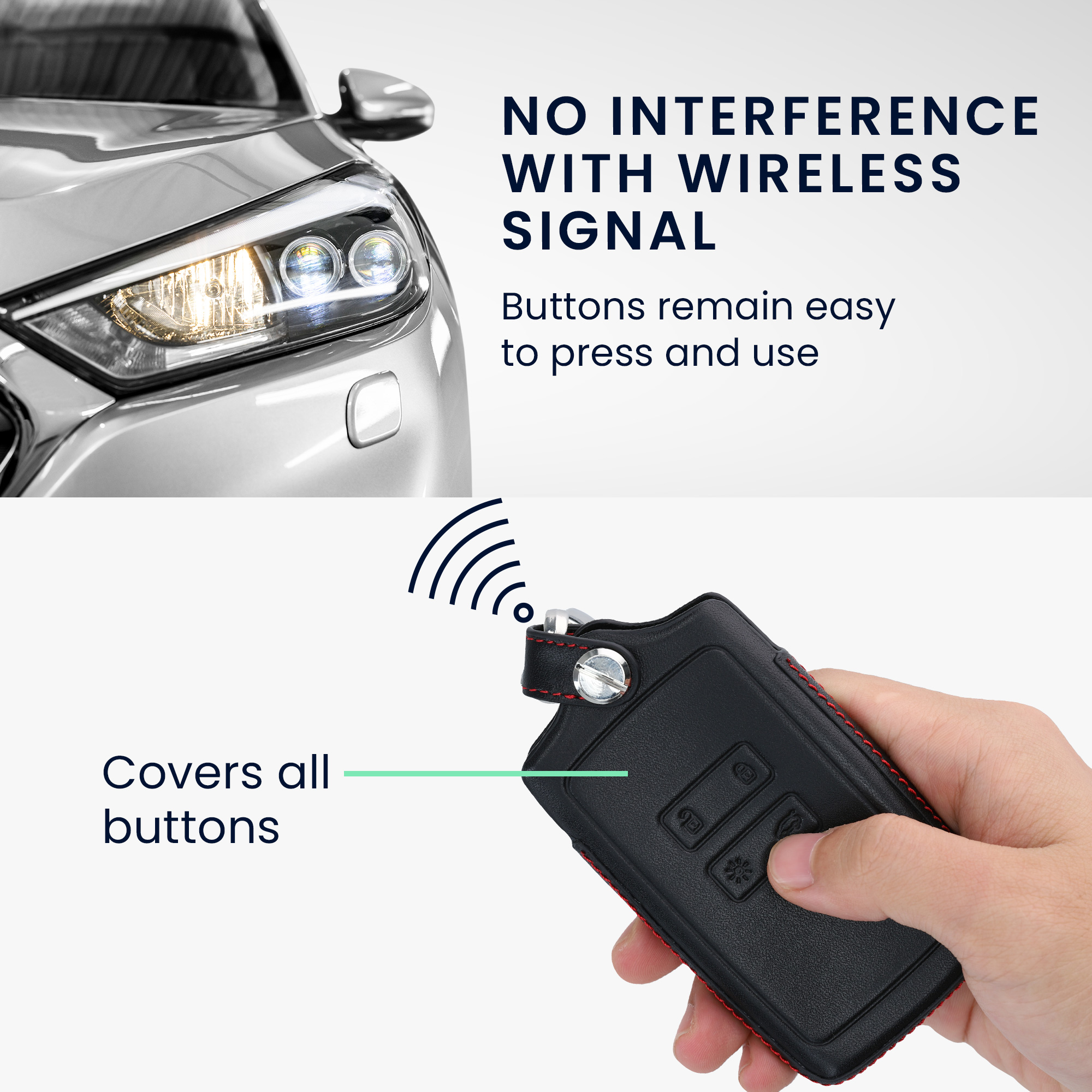 Obal na klíč od auta pro Renault chytrý klíč se 4 tlačítky kwmobile z pravé kůže - černá / červená