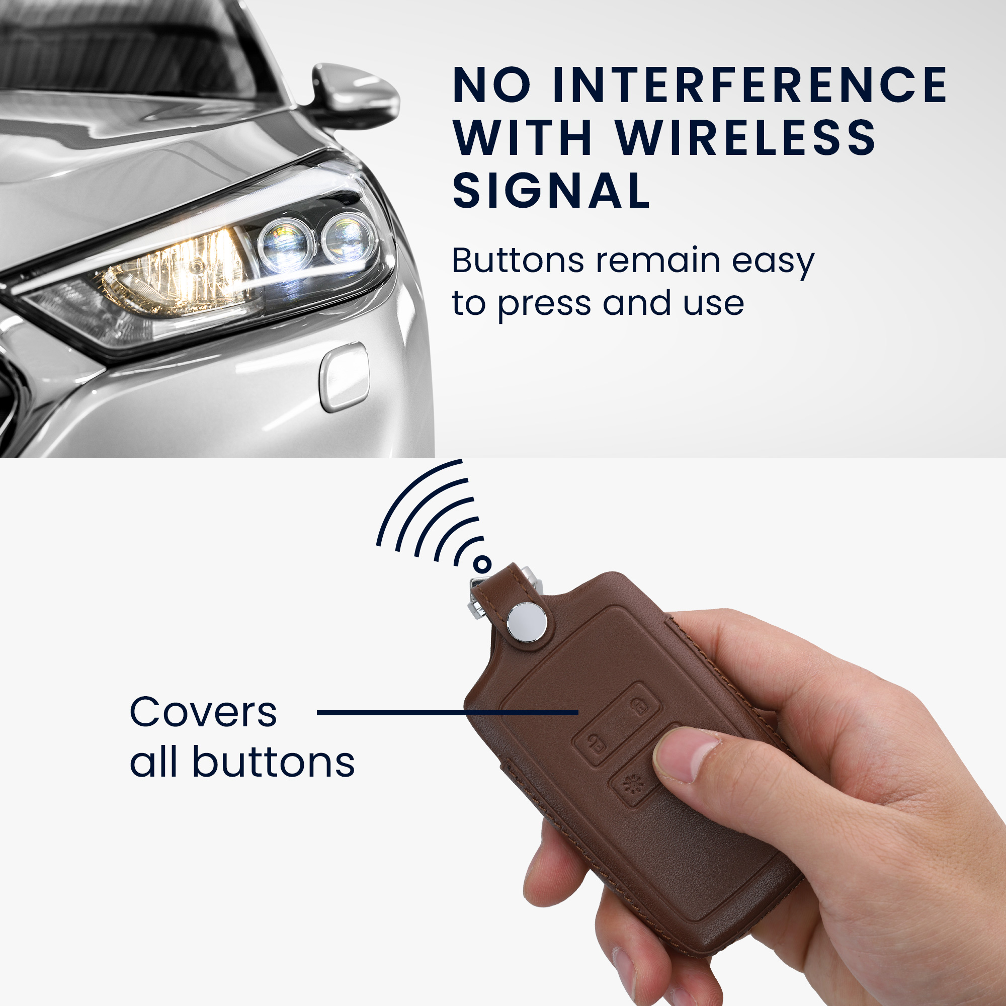 Obal na klíč od auta pro Renault chytrý klíč se 4 tlačítky kwmobile z pravé kůže - tmavě hnědá