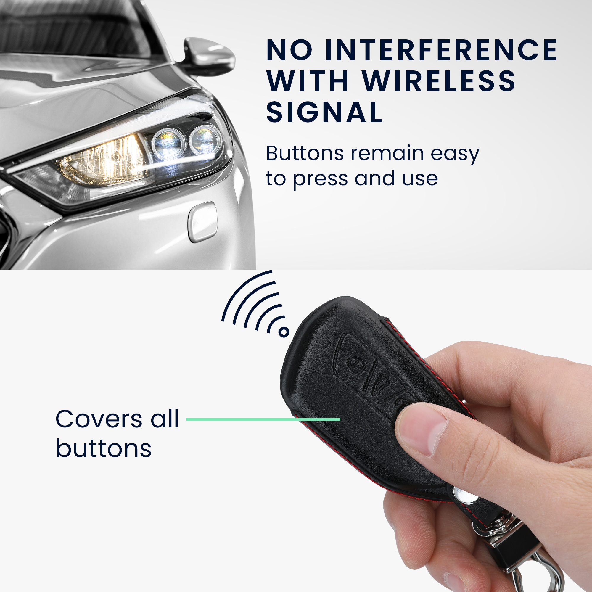 Obal na klíč od auta pro VW Golf 8 klíč se 3 tlačítky kwmobile z pravé kůže - černá / červená