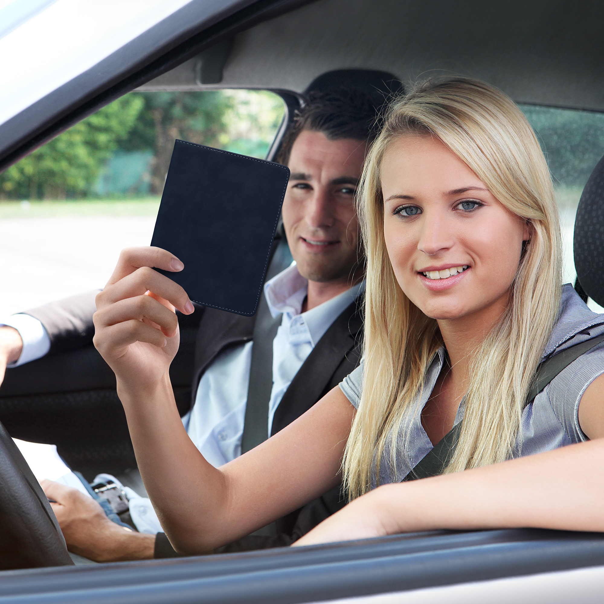 Obal na doklady od auta kwmobile syntetický nubuk - tmavě modrá