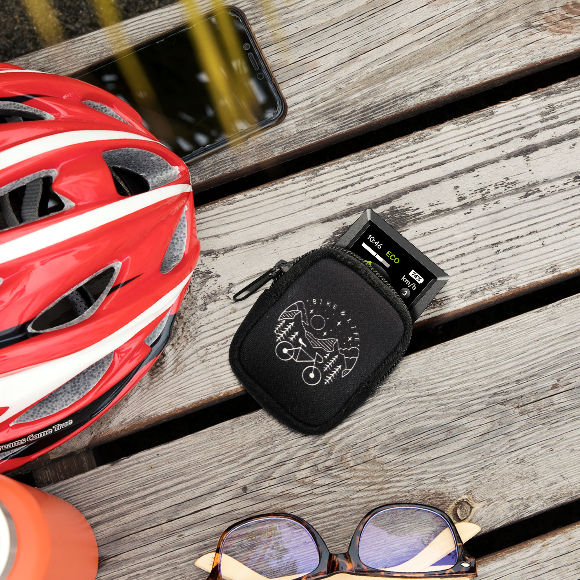 Pouzdro pro Bosch Kiox / Kiox 300 kwmobile - motiv cyklo life bílá / černá