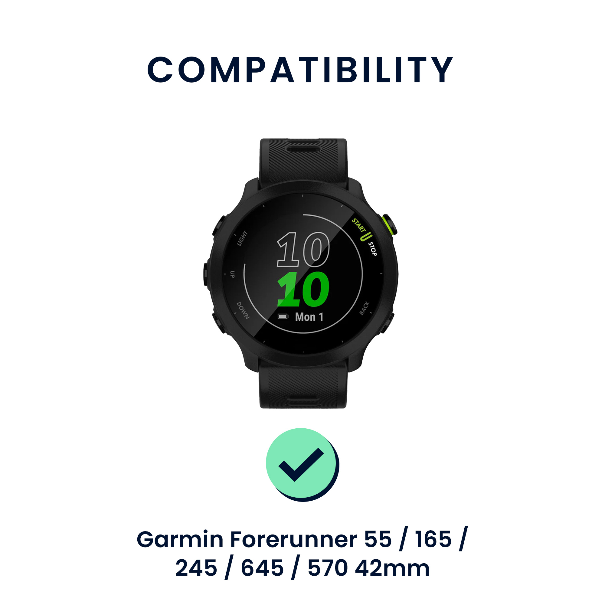 Řemínky pro Garmin Forerunner 55 / Forerunner 165 / 245 / 645 / 570 42mm kwmobile silikonové - tmavě zelená / oranžová