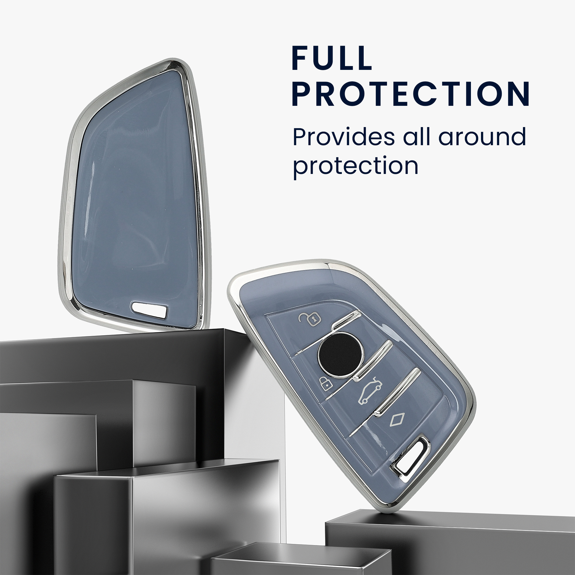 Tpu pouzdro na klíč od auta BMW 3 tlačítka Smart Key protiskluzové modro-stříbrné