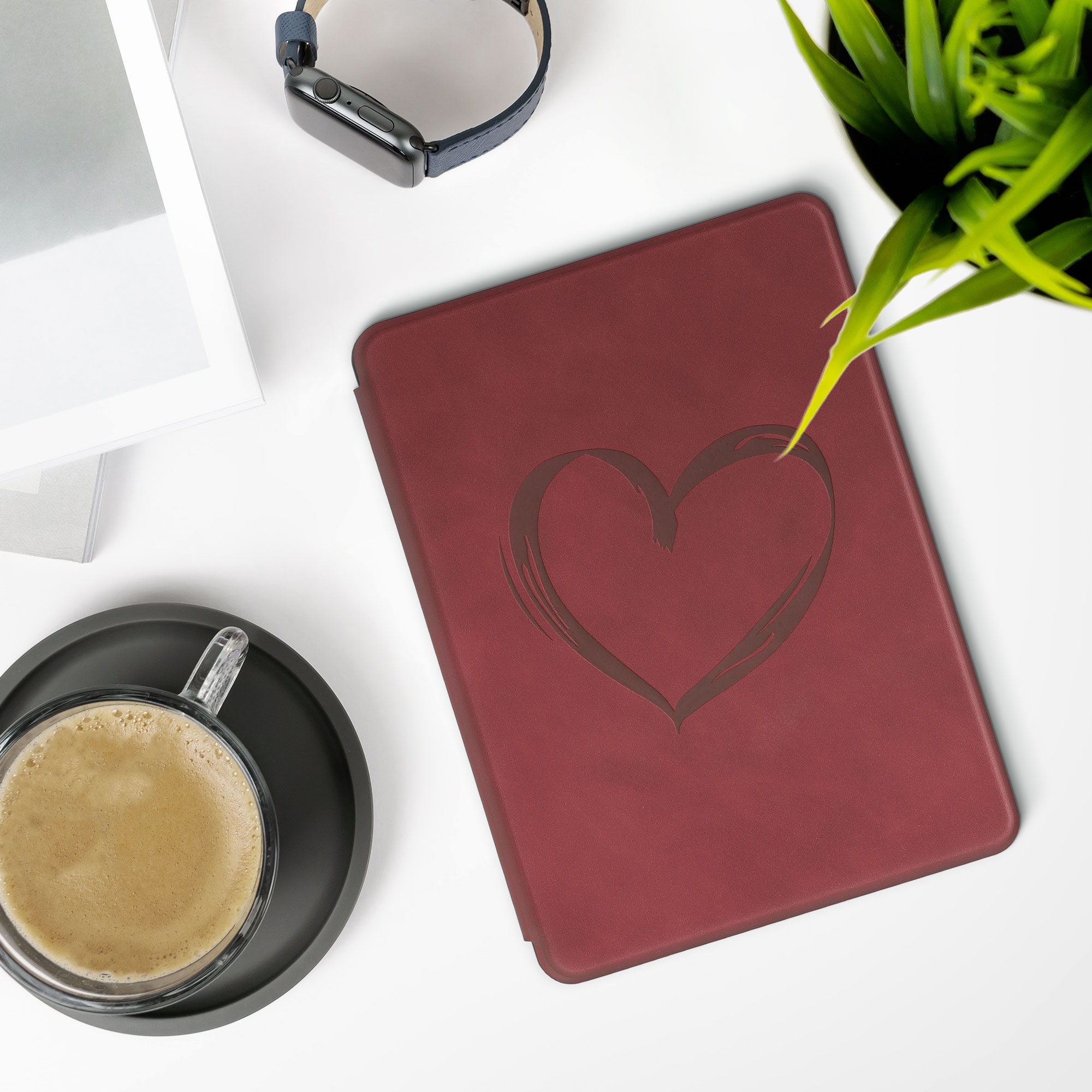 Pouzdro na čtečku kwmobile Amazon Kindle Paperwhite 11 Generation 2021 Case - Brushed Heart Dark červená