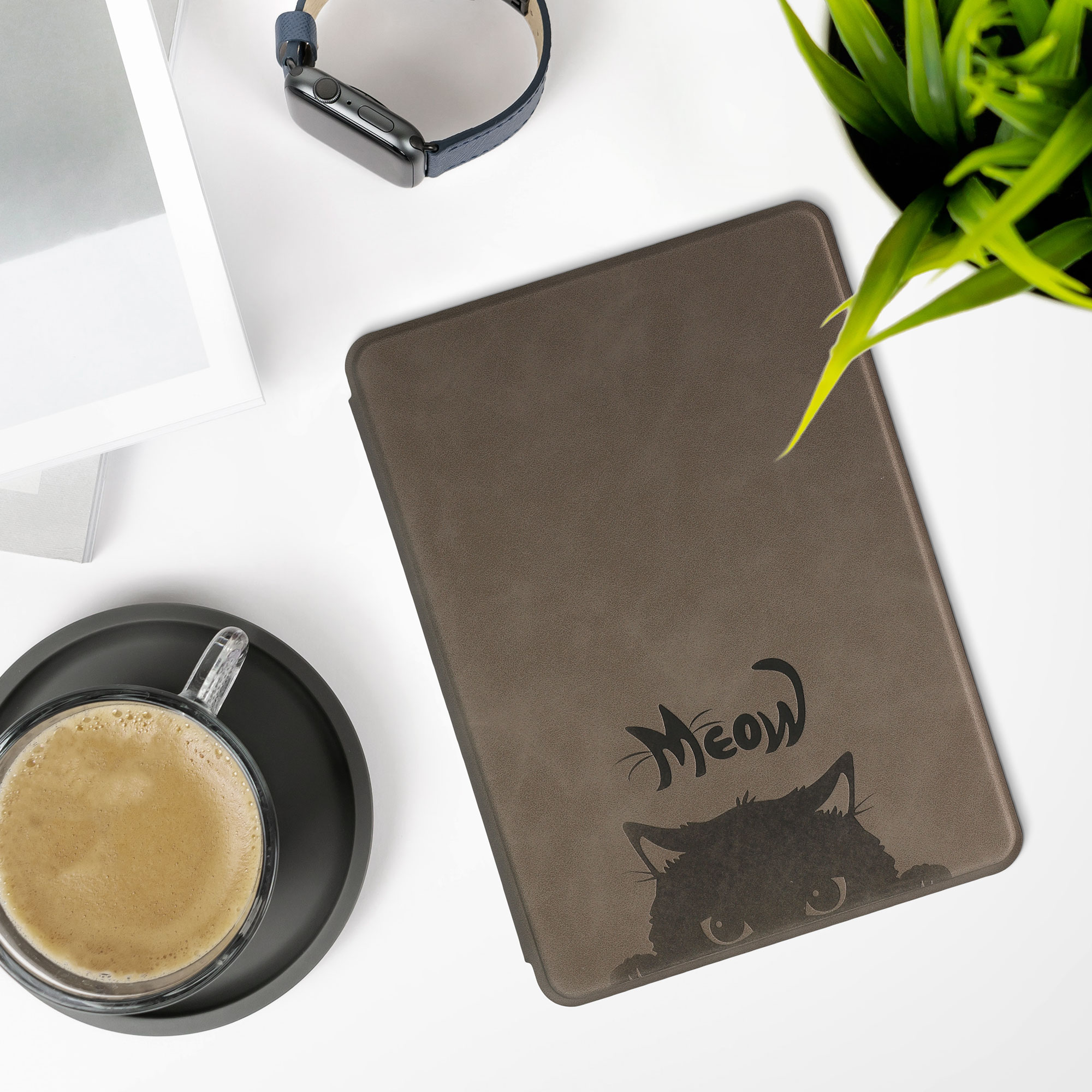 Pouzdro na čtečku kwmobile Amazon Kindle Paperwhite 11 Generation 2021 Case - Meow Cat šedá / černá
