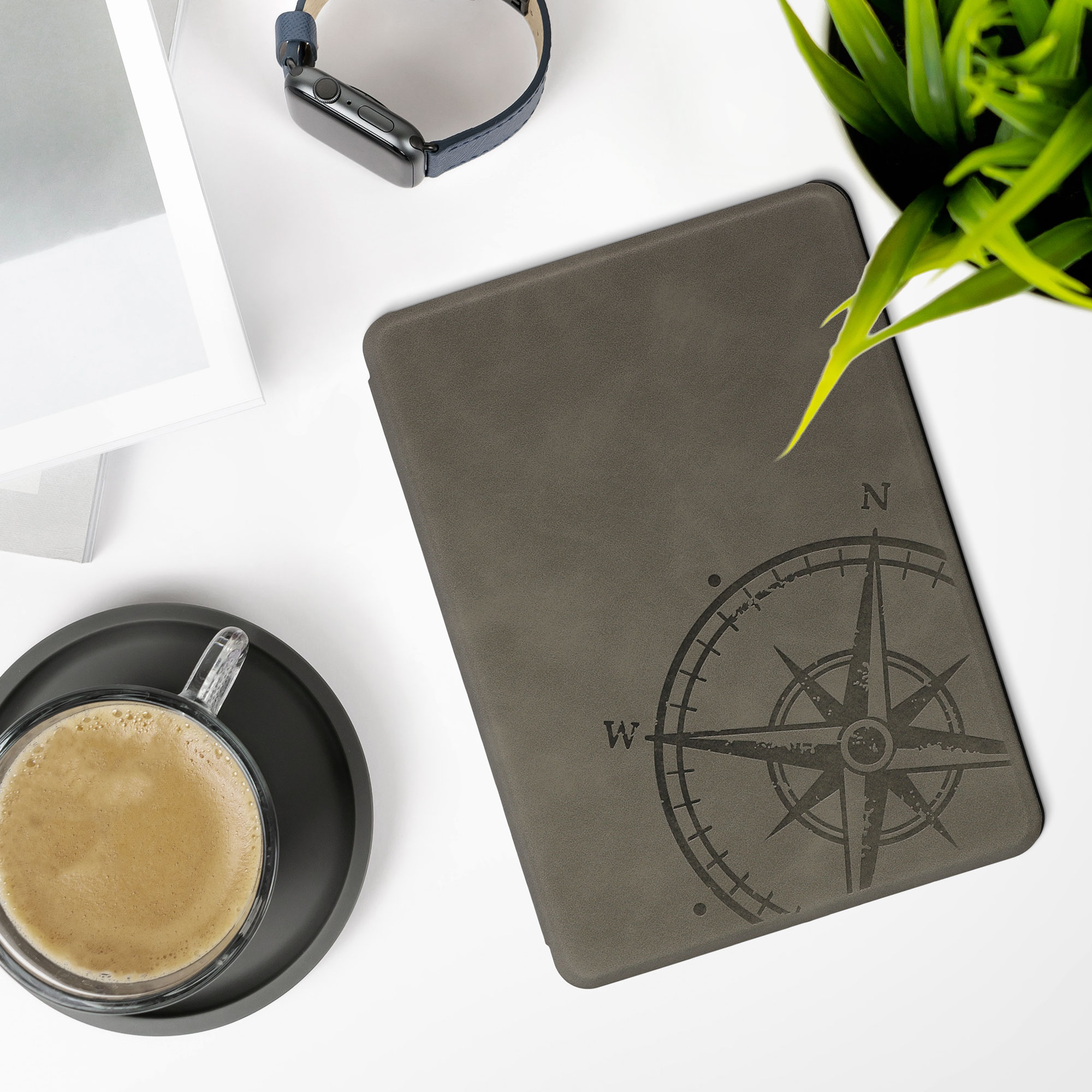 Pouzdro na čtečku kwmobile Amazon Kindle Paperwhite 11 Generation 2021 Case - Navigational Compass šedá