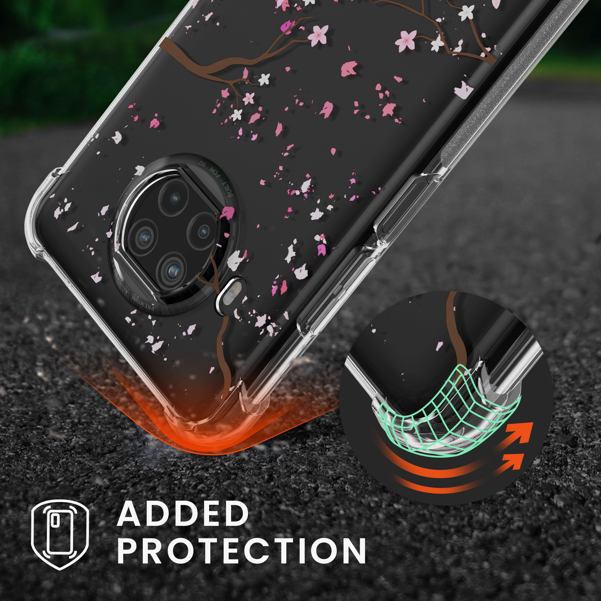 Crossbody kryt kwmobile Xiaomi Mi 10T Lite, růžové třešňové květy / Dark Brown / transparentní