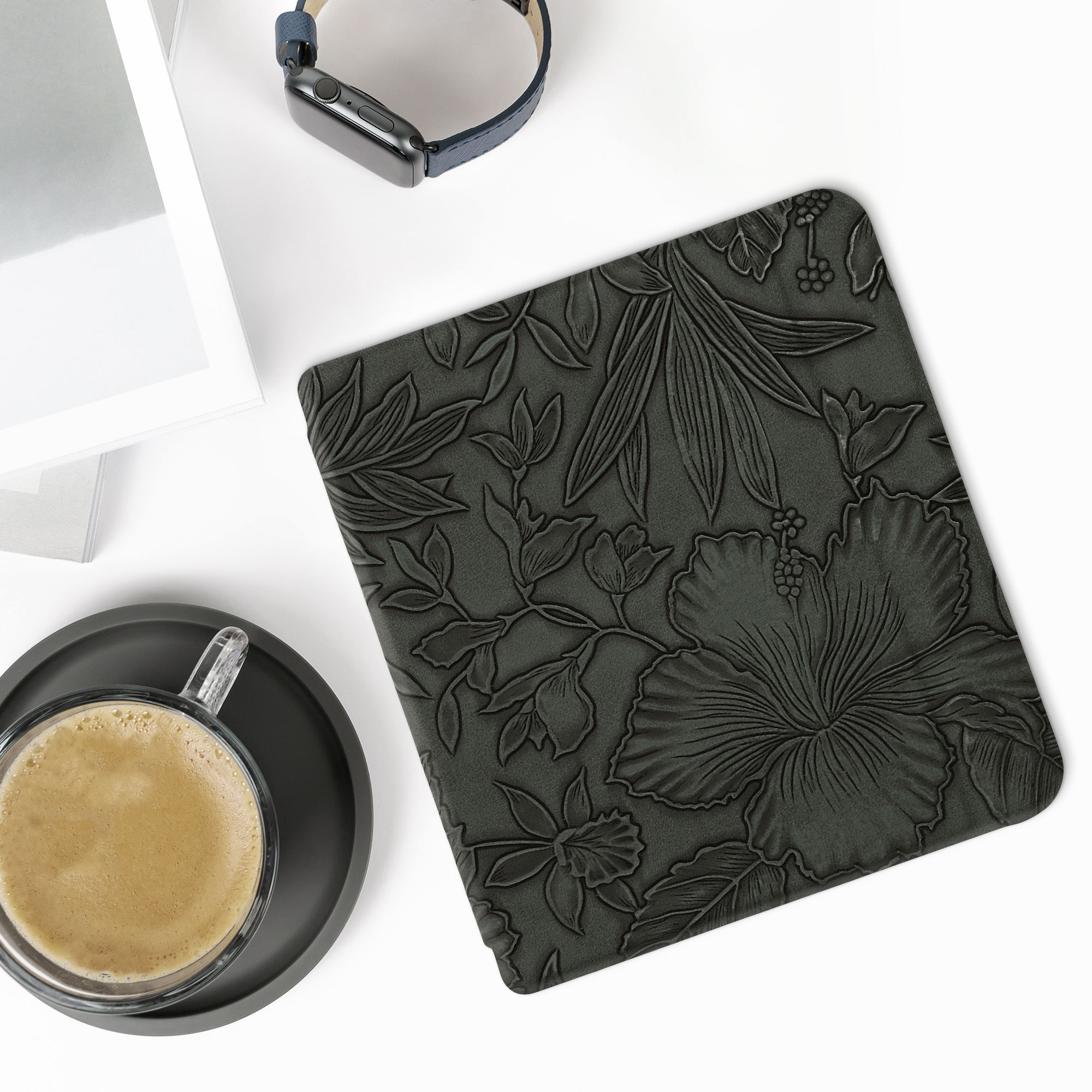 kwmobile pouzdro na čtečku Kobo Libra 2, Embossing Flowers with zelená