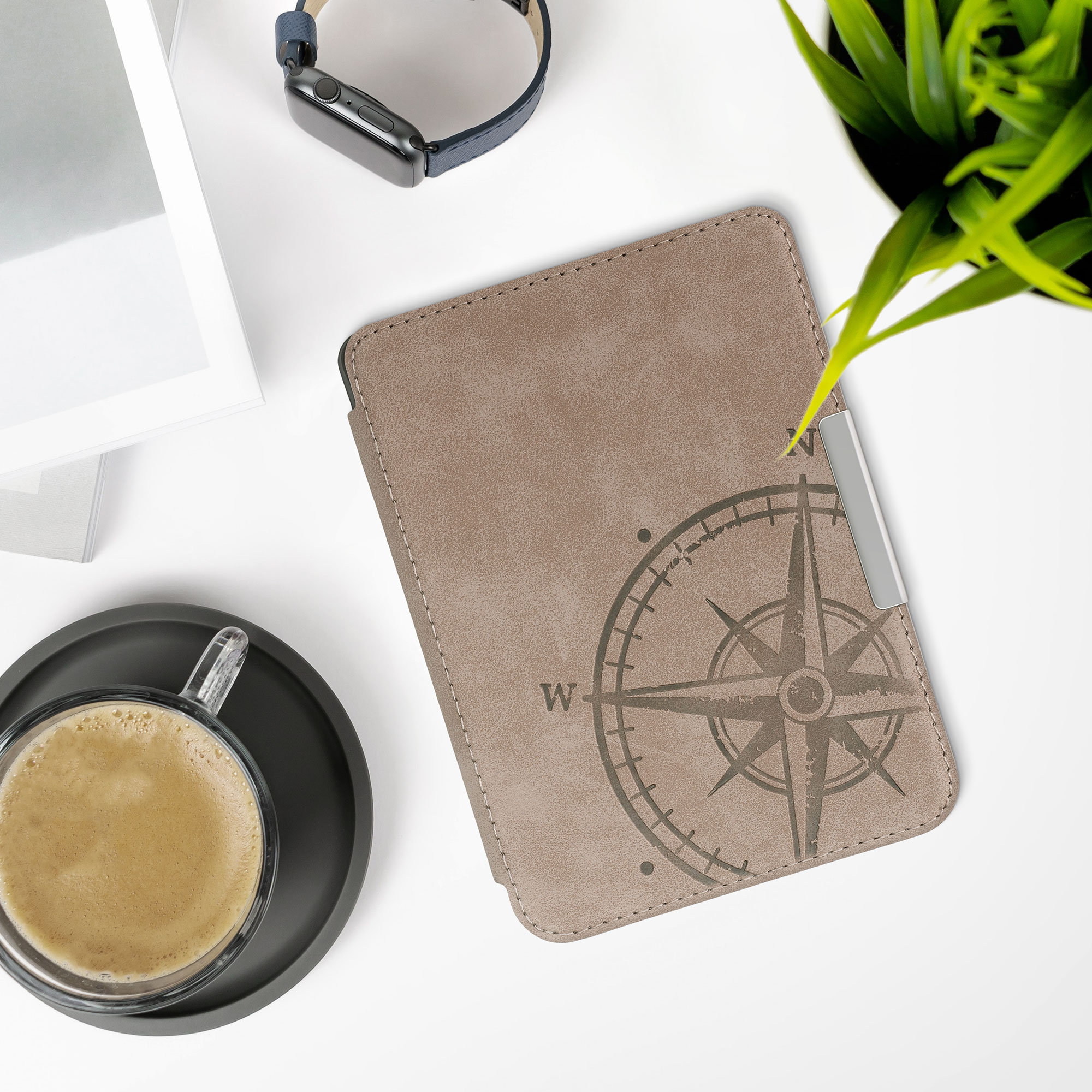 Semišové flip pouzdro na čtečku Kobo Clara HD Navigational Compass se stojánkem