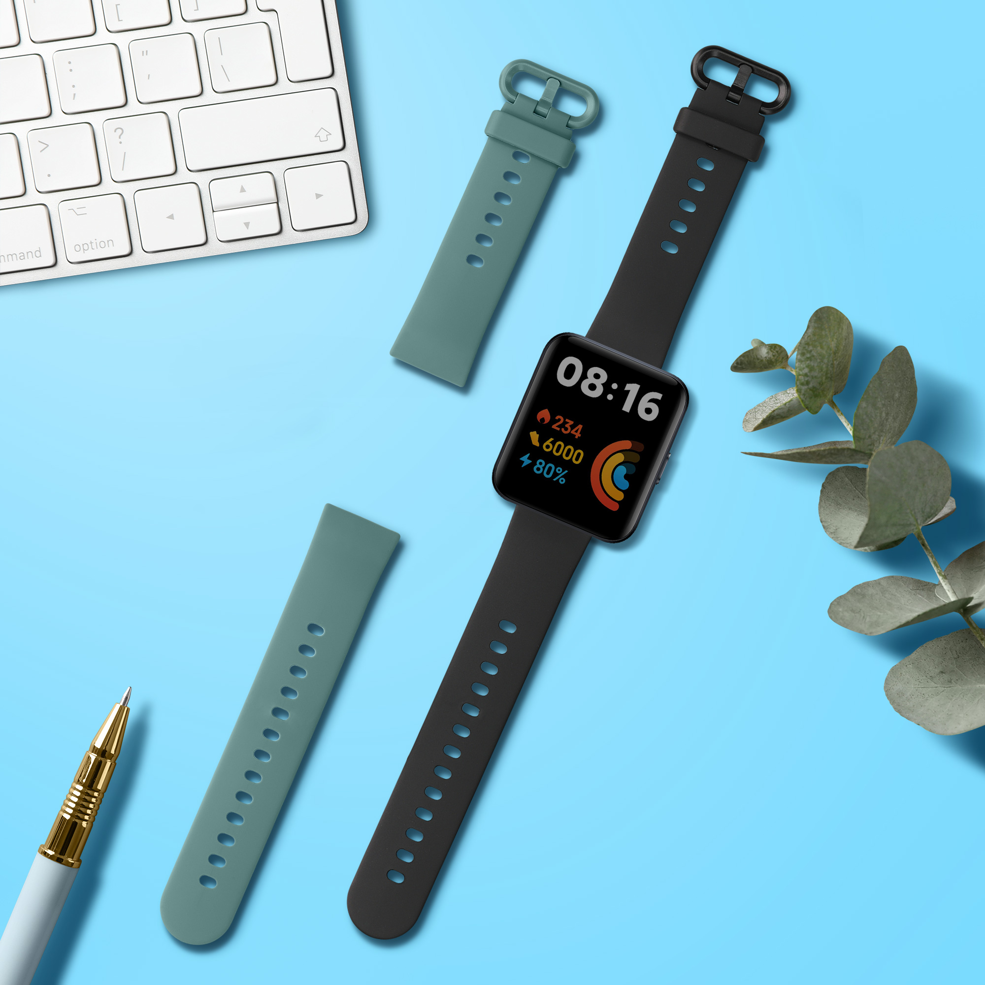 kwmobile řemínek k hodinkám Redmi Watch 2 Lite - černá / tmavě zelená