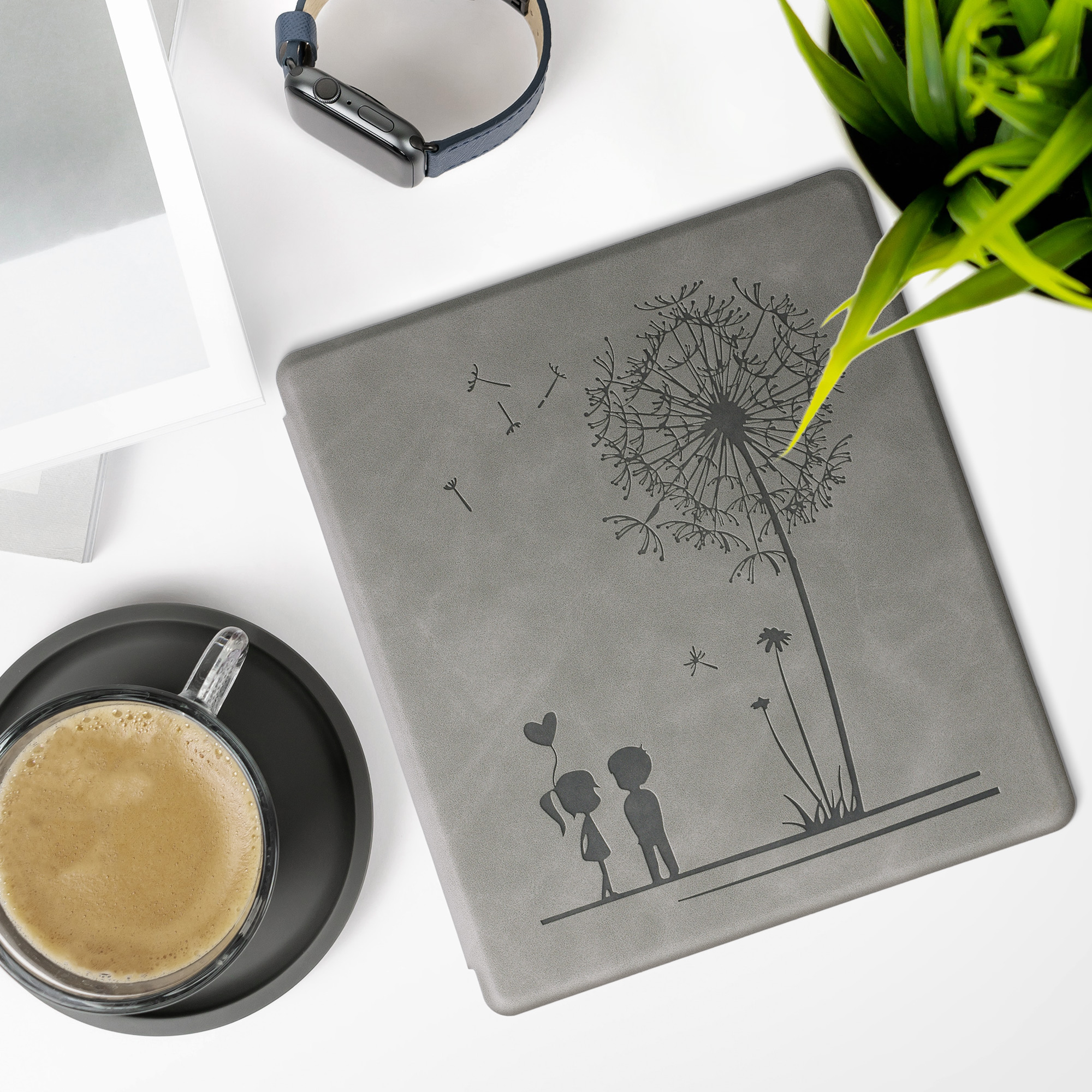 Pouzdro na čtečku kwmobile pro Amazon Kindle Oasis 10. Generation - motiv pampeliška šedá