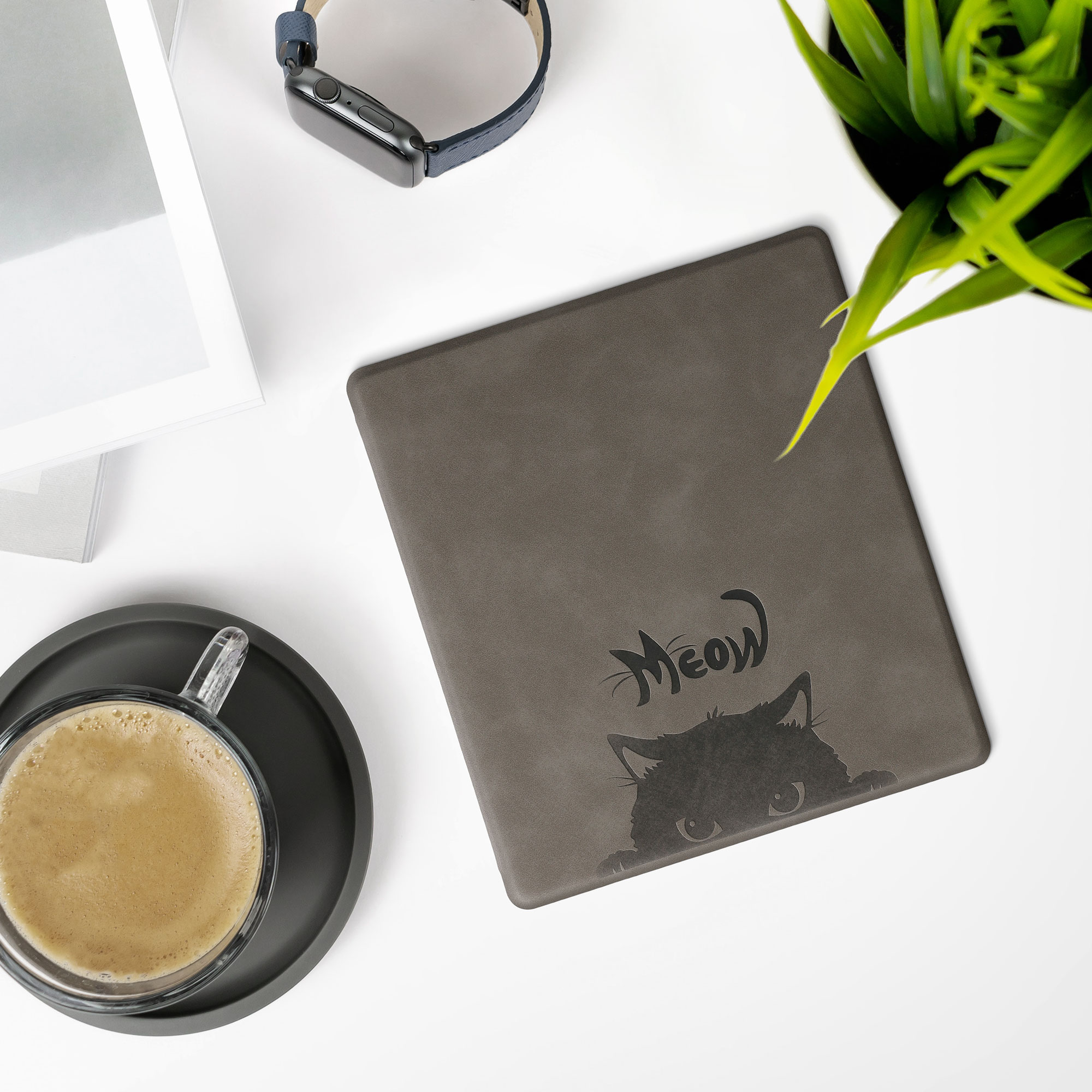 Pouzdro na čtečku kwmobile pro Amazon Kindle Oasis 10. Generation - motiv kočka šedá / černá