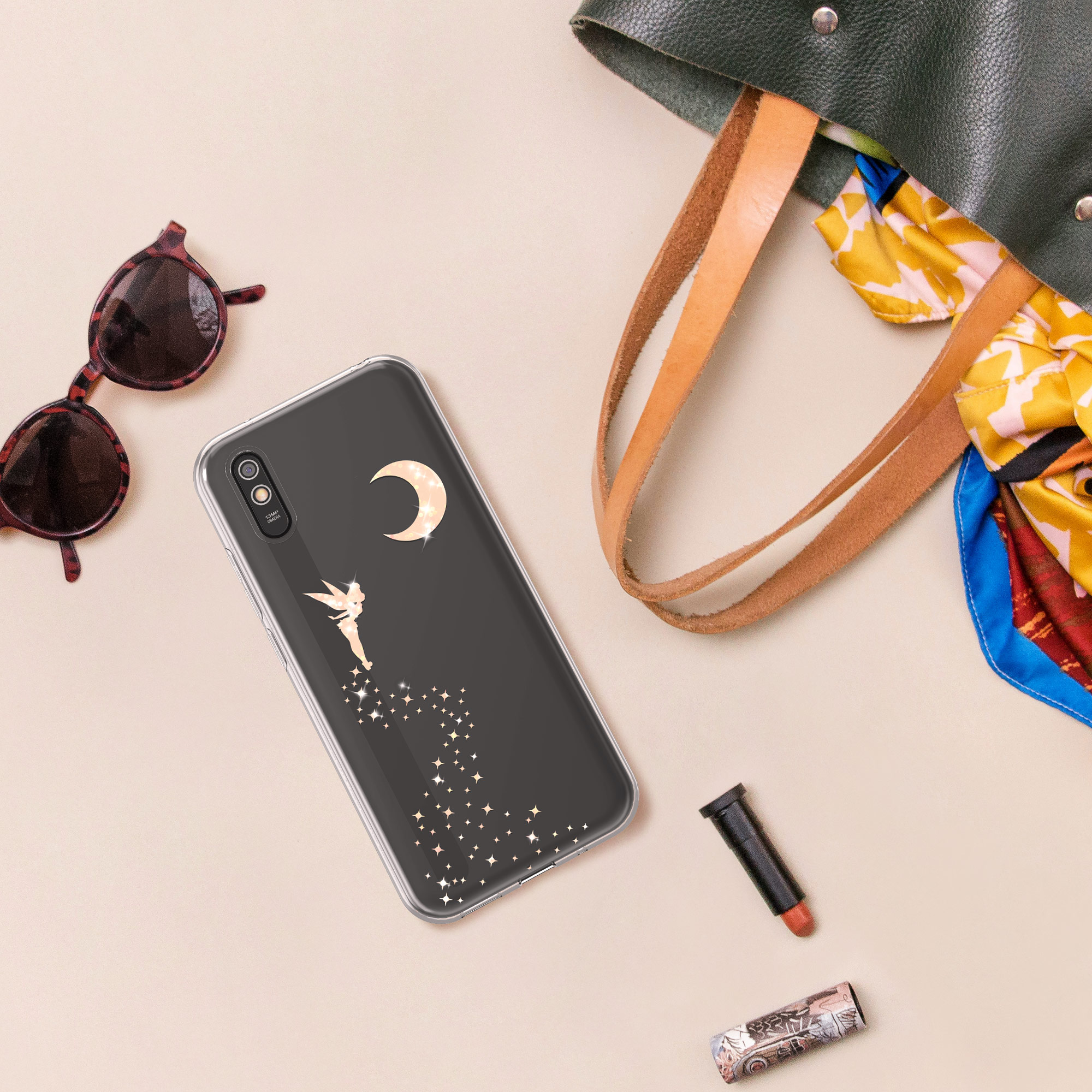TPU Pouzdro pro Xiaomi Redmi 9A / 9AT kwmobile - glitrová víla růžové zlato / transparentní