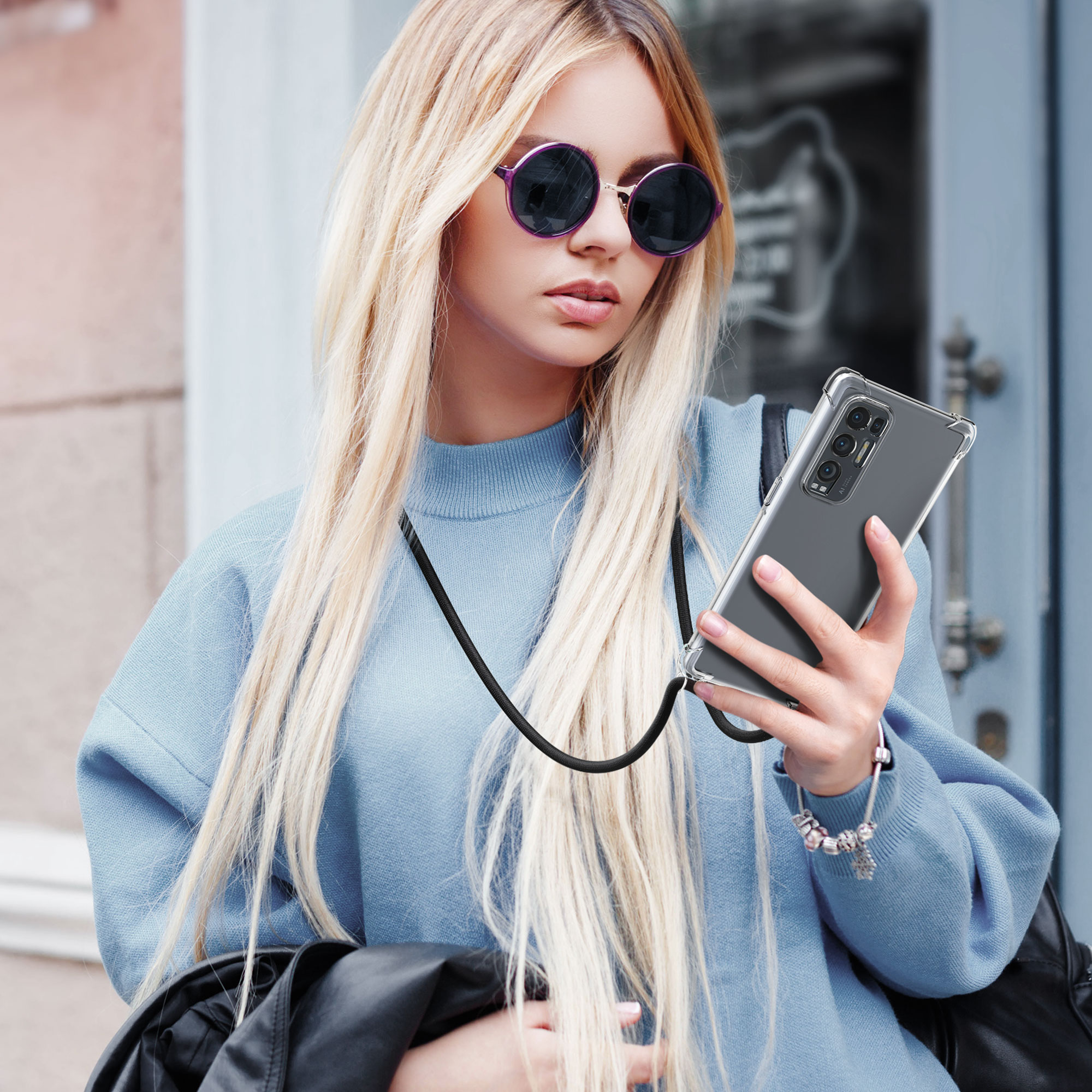 Crossbody kryt na mobil Oppo Find X3 Neo kwmobile šňůrka transparentní