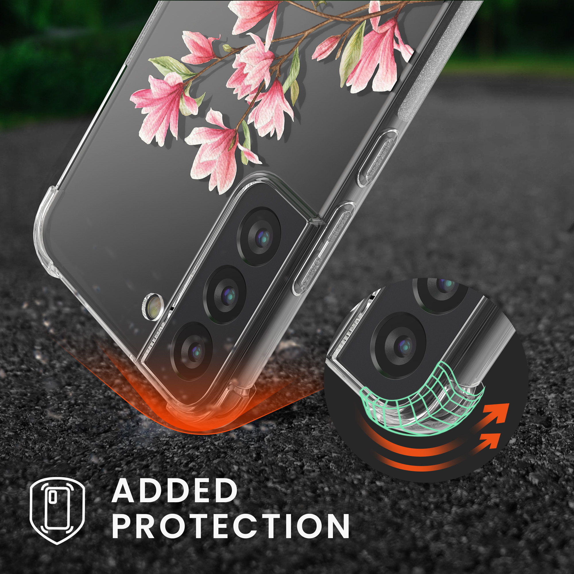 Crossbody kryt na mobil Galaxy S22 kwmobile růžové magnólie / bílá / transparentní