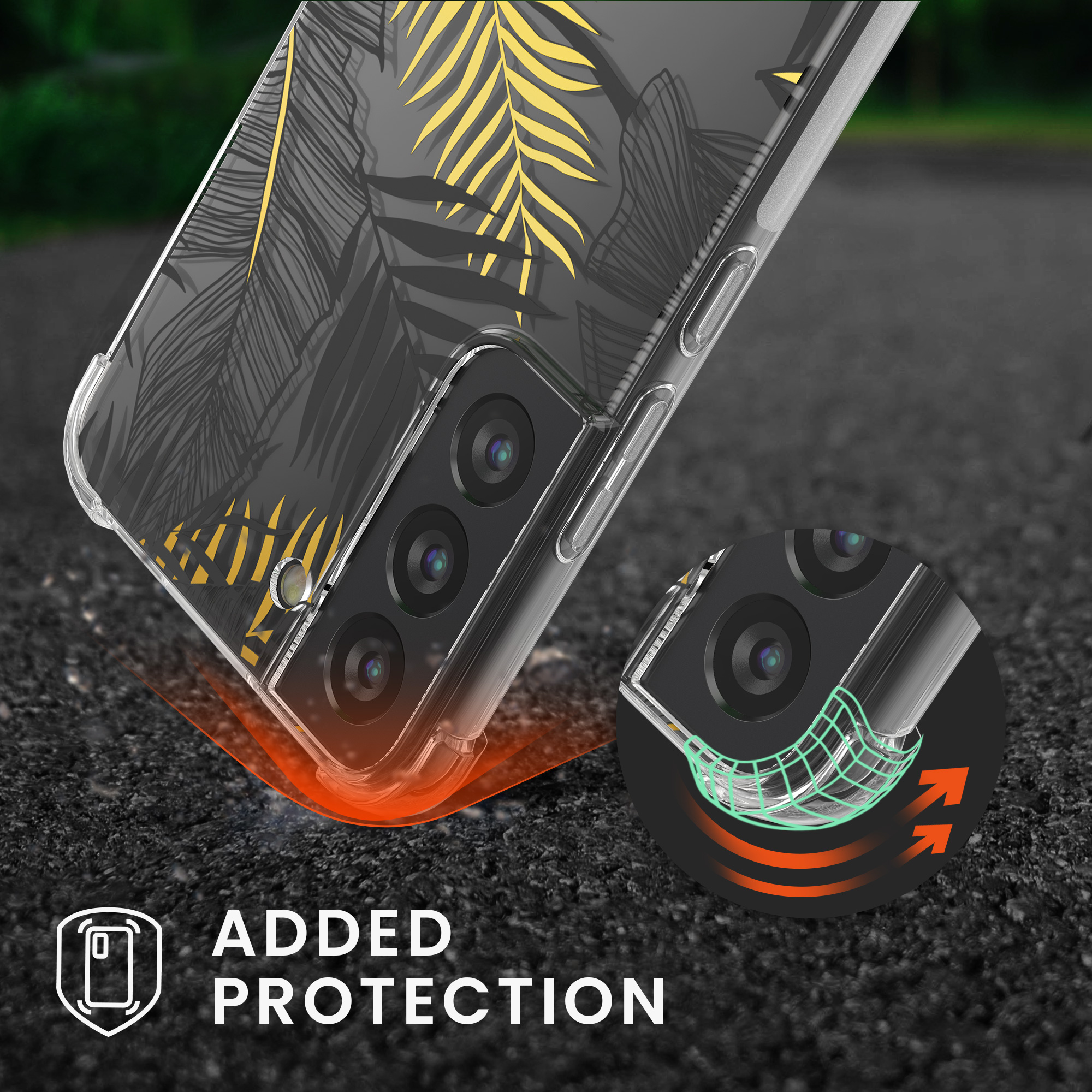 Crossbody kryt na mobil Galaxy S22 kwmobile žluté palmové listy / šedá / transparentní