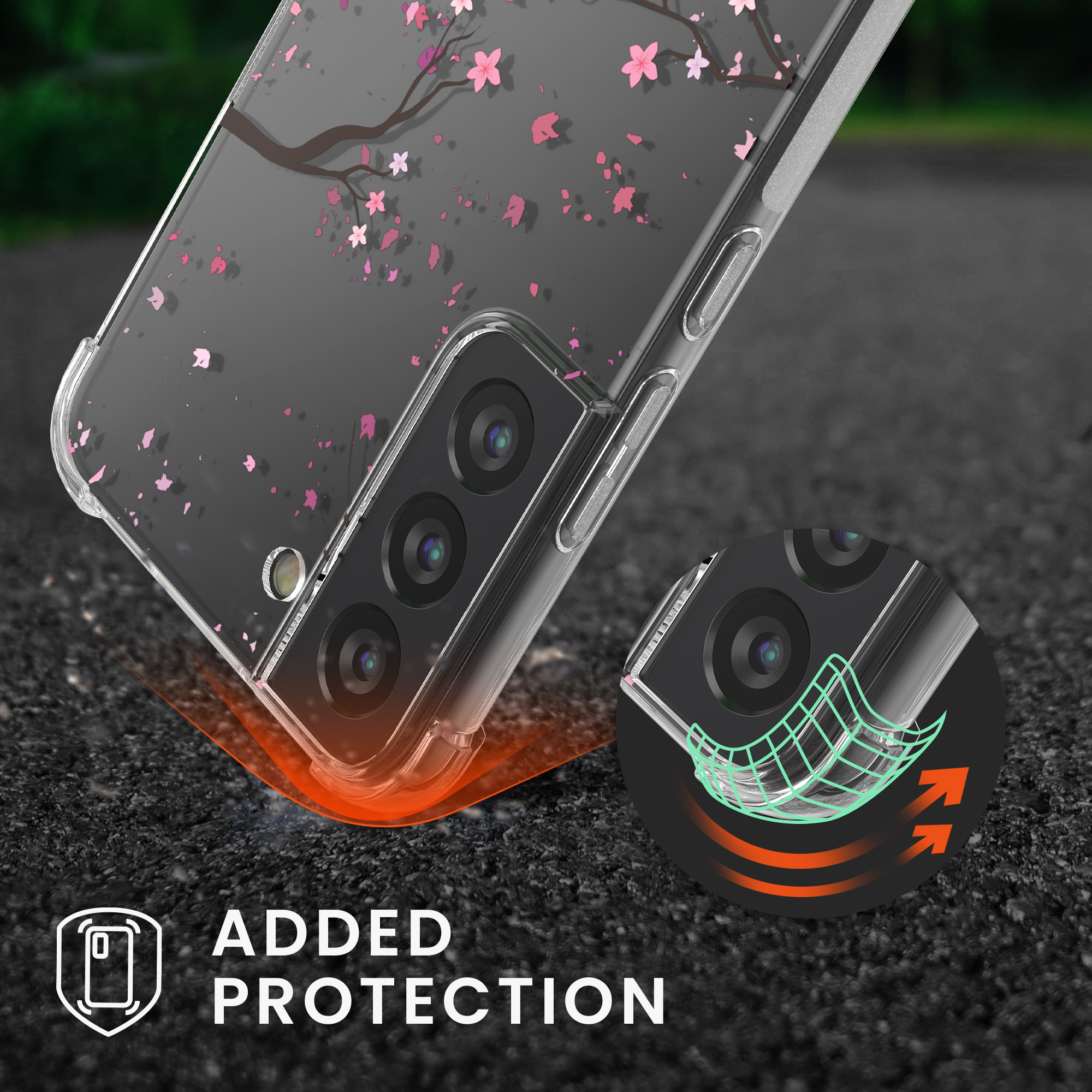 Crossbody kryt na mobil Galaxy S22 kwmobile růžové květy / tmavě hnědá / transparentní