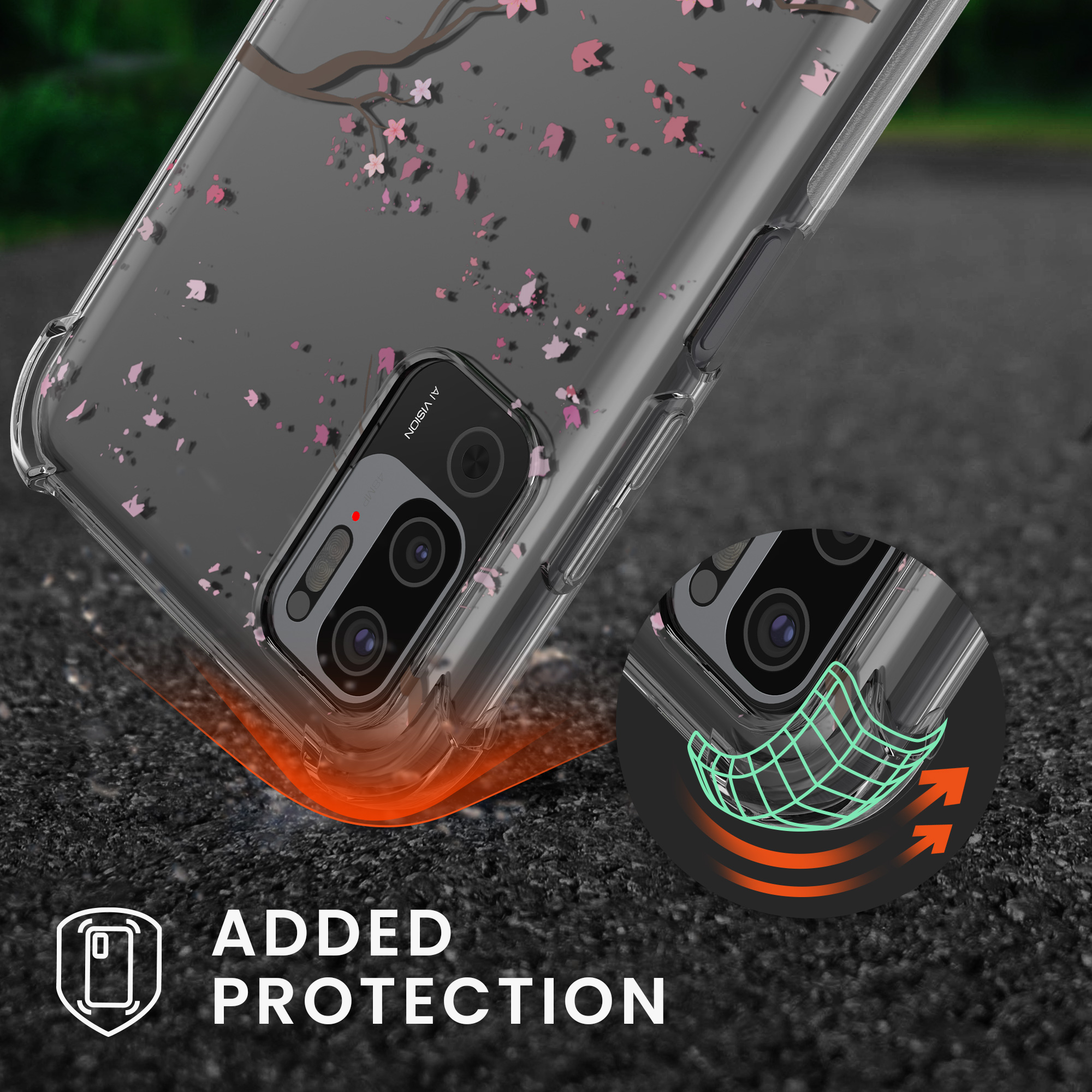 Kryt Xiaomi Redmi Note 10 5G crossbody popruh třešňové květy - růžová/tmavě hnědá kwmobile