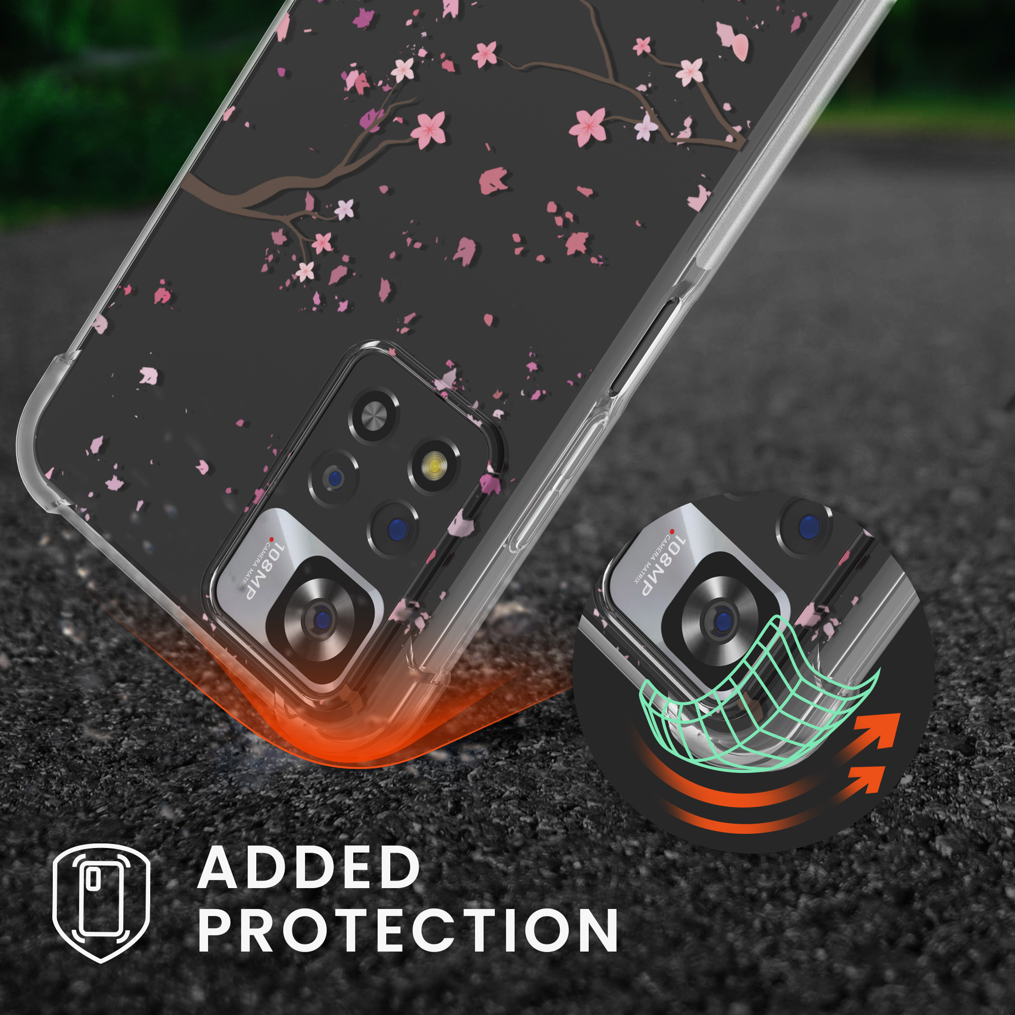 Kryt Xiaomi Redmi Note 11 Pro+ 5G crossbody popruh třešňové květy - růžová/tmavě hnědá kwmobile