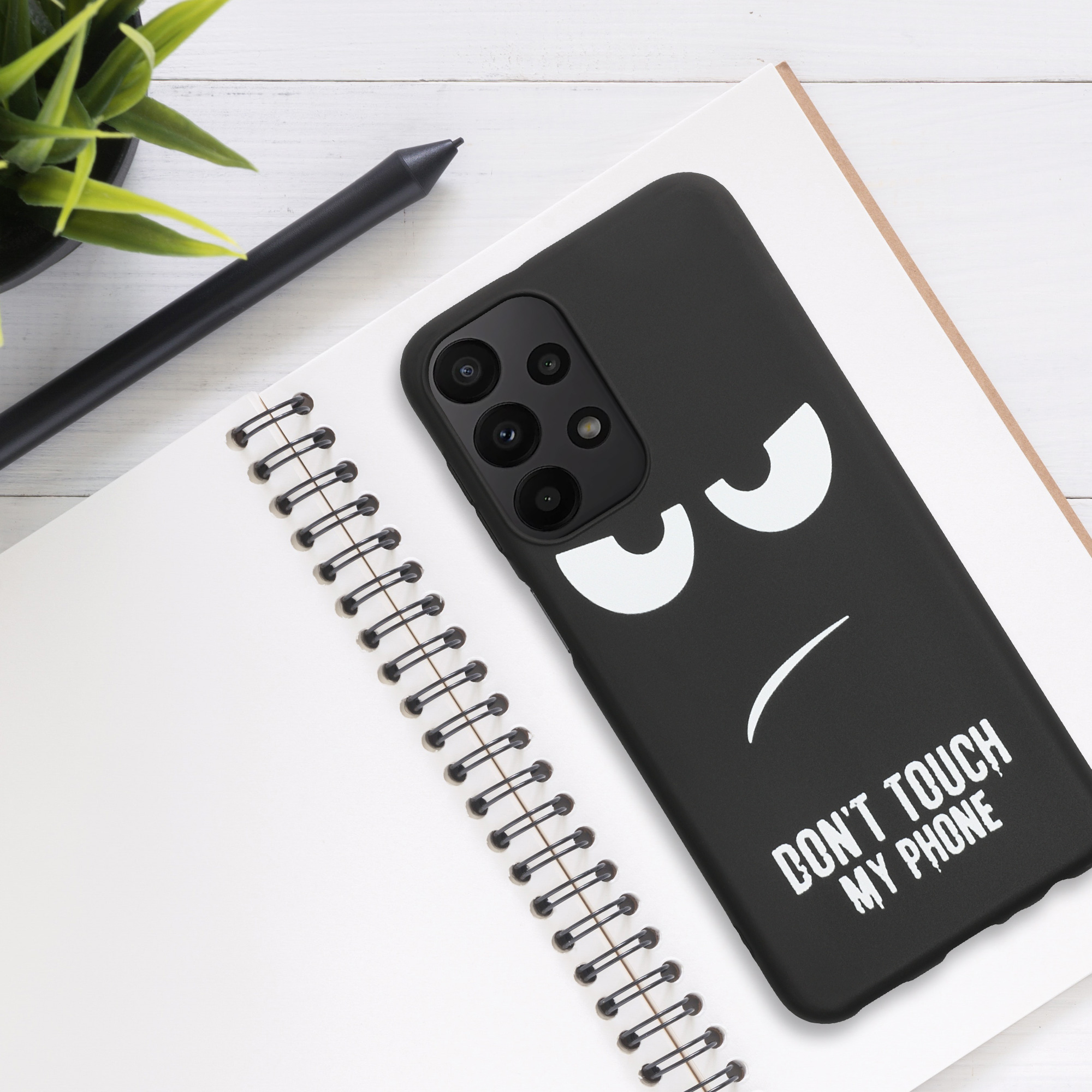 Kryt na mobil Samsung Galaxy A23 4G / 5G kwmobile motiv Don't Touch My Phone - White / Black