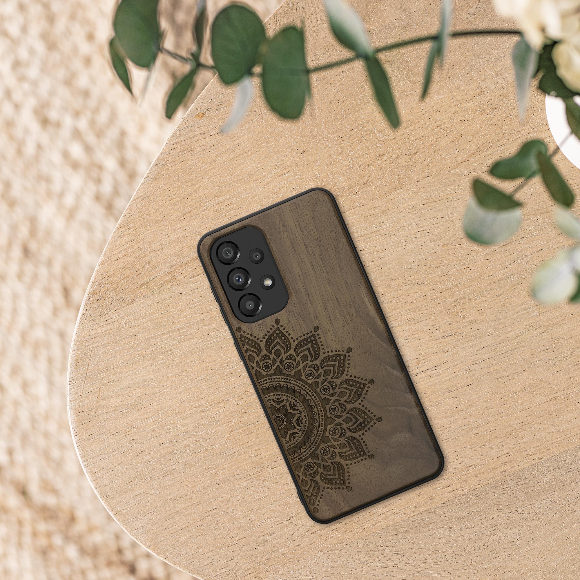 Dřevěný kryt na mobil Samsung Galaxy A33 5G kwmobile TPU rámeček Tmavě hnědá