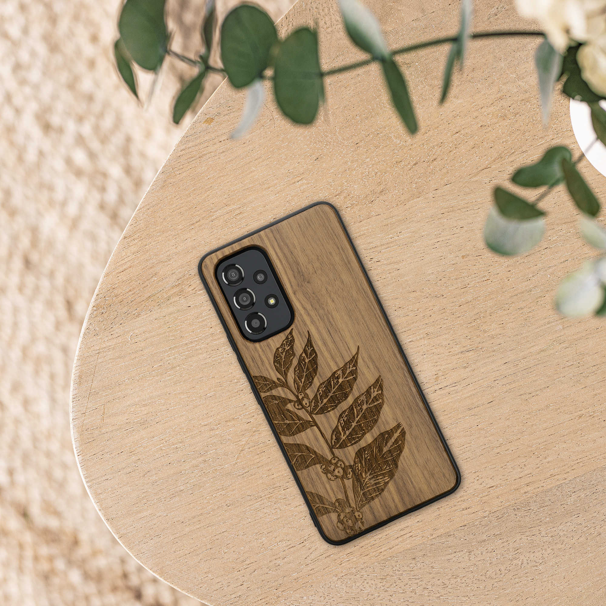 Dřevěný kryt na mobil Samsung Galaxy A53 5G kwmobile TPU rámeček Tmavě hnědá